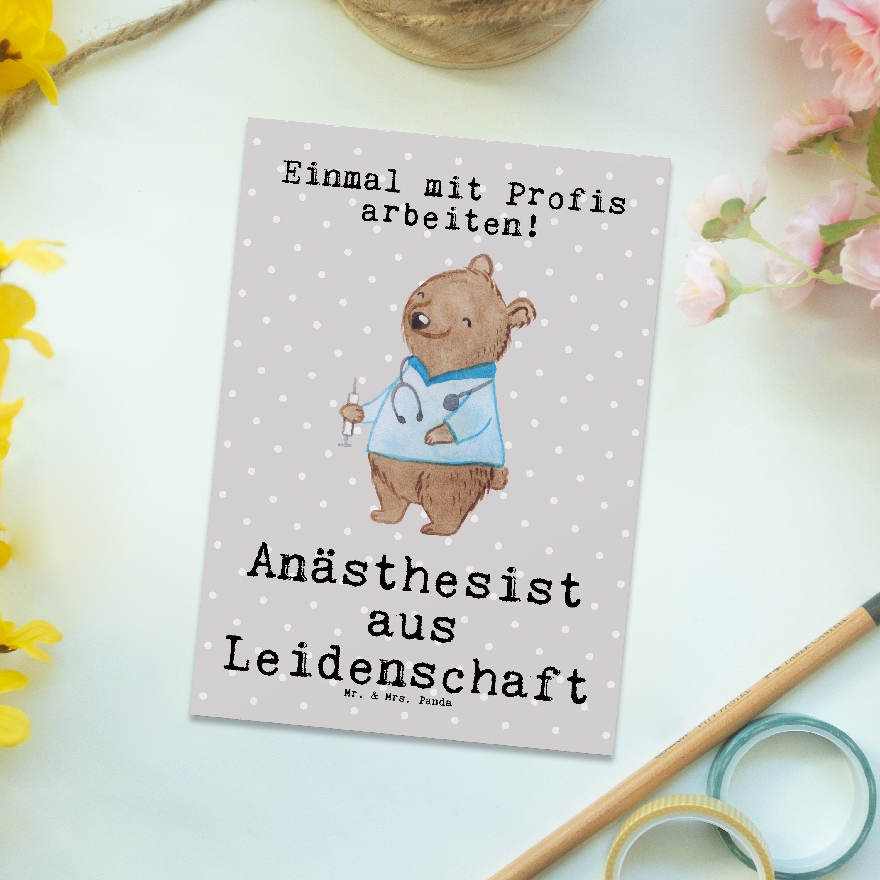 & Pastell Mrs. - - Geschenk, Panda Postkarte aus Studium, Grau Mr. Ansi Leidenschaft Anästhesist