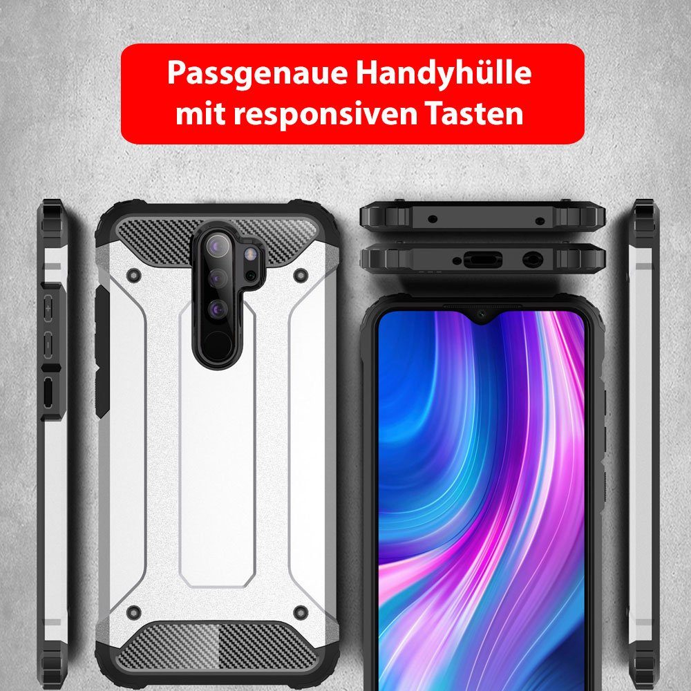 FITSU Handyhülle Outdoor Hülle für Xiaomi Redmi Note 8 Pro Schwarz, Robuste Handyhülle Outdoor Case stabile Schutzhülle mit Eckenschutz
