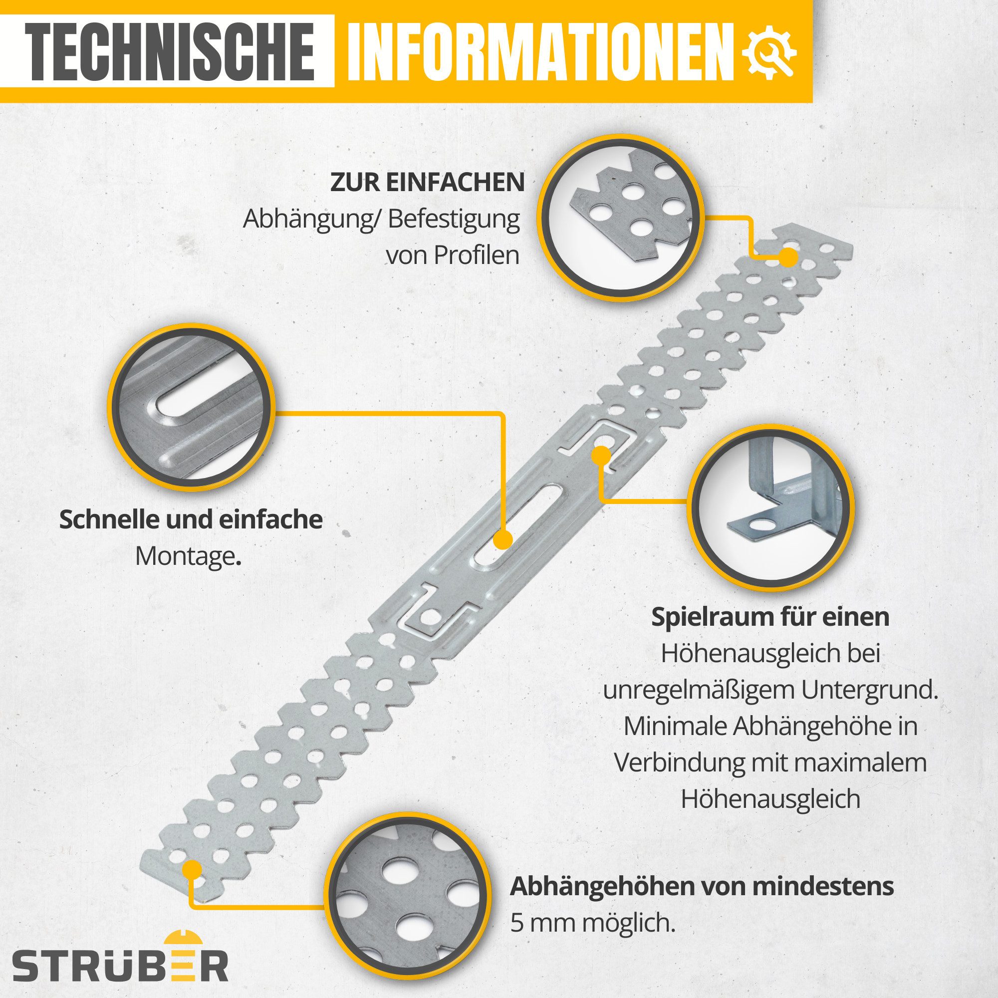 STRÜBER Deckenprofil Direktabhänger 75 / 125 / 175 / 200 / 225 mm