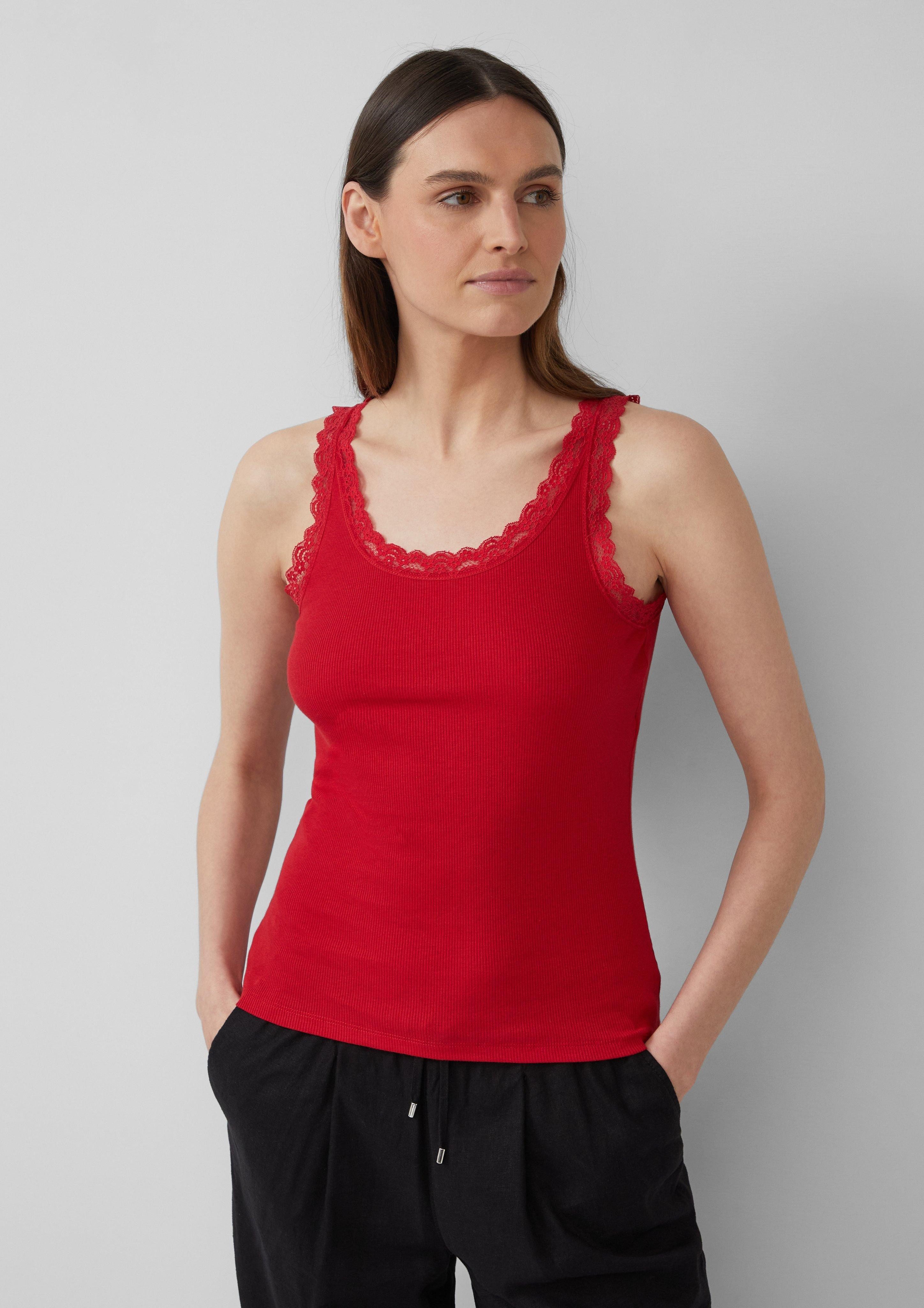 s.Oliver Shirttop Geripptes Slim-Fit-Tanktop mit Spitze günstig online kaufen