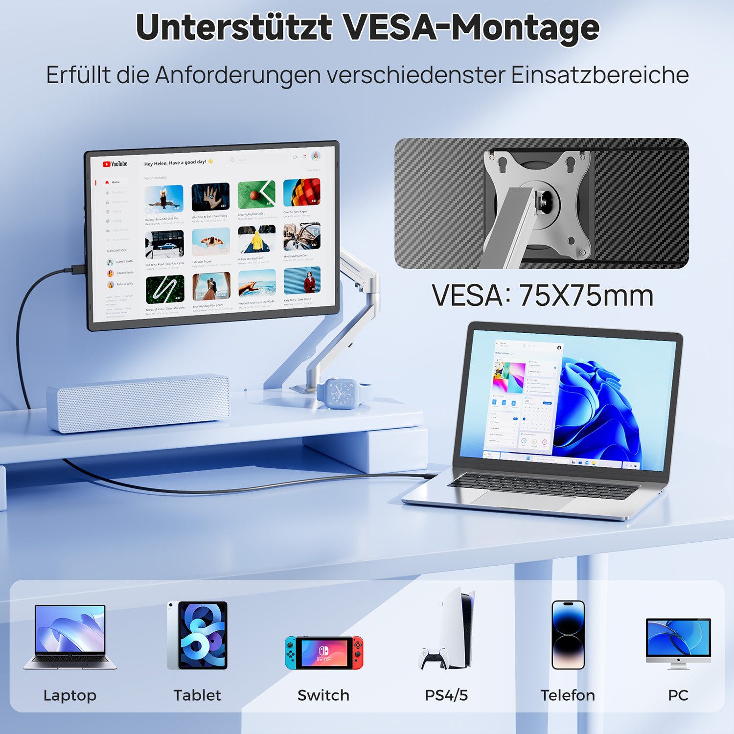 KEFEYA 16 Zoll FHD Laptop-Bildschirm-Extender, USB-C Portabler Monitor (36 cm/16 ", 1920 × 1200 px, Full HD, 60 Hz, HDR, Dual Display, Plug & Play, 1,27 kg, für 13–17,3 Zoll Laptops)