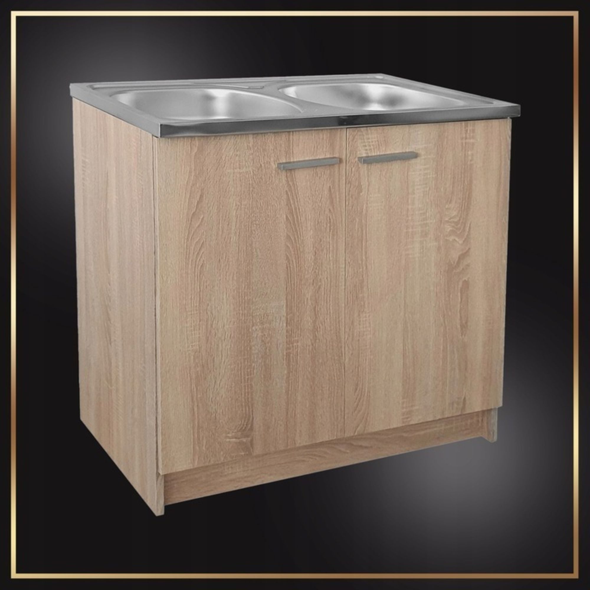 STAMAR Spülenschrank Küchenschrank 80cm Sonoma Spüle 2 Becken Edelstahl Arm günstig online kaufen