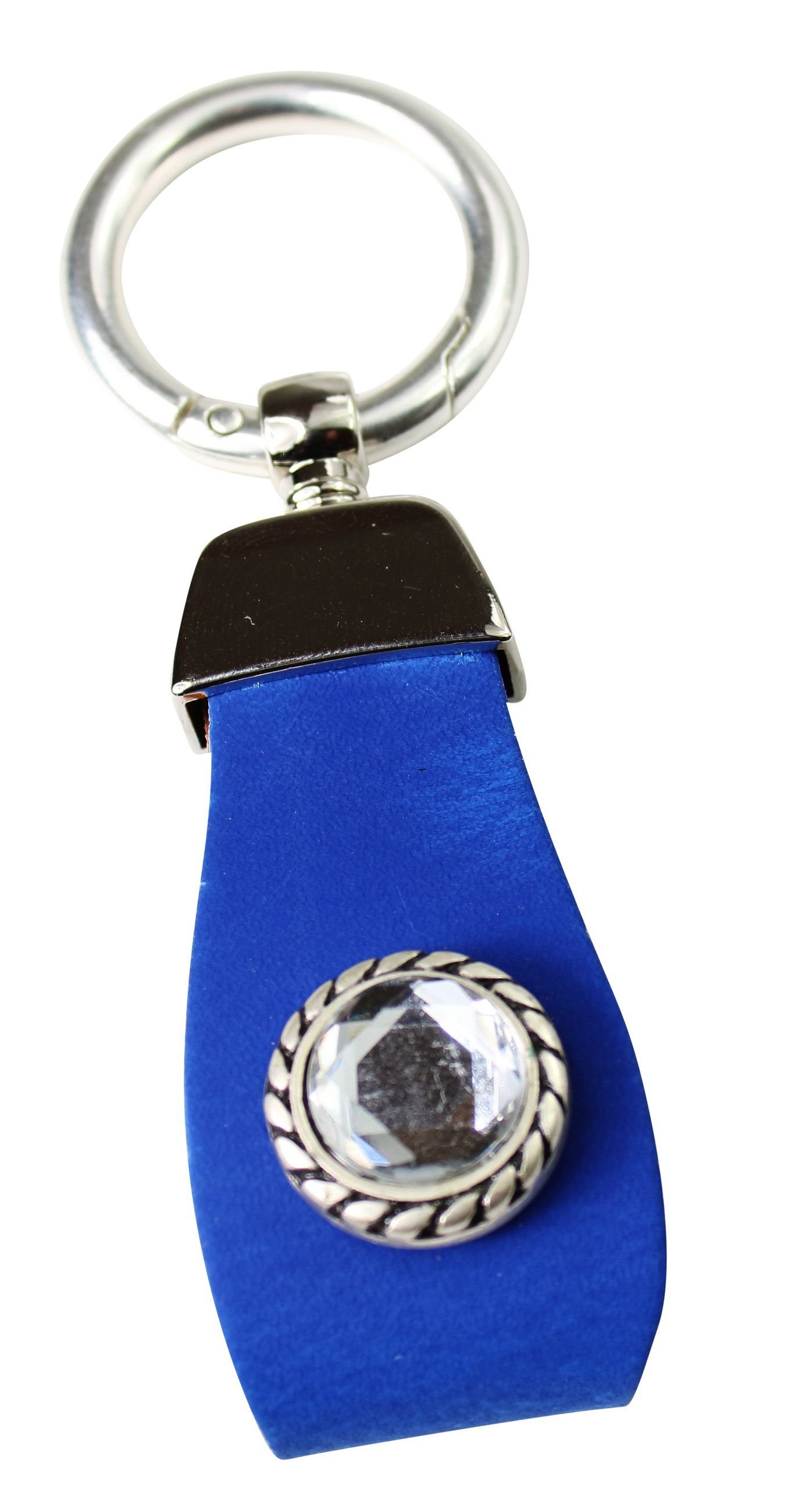 FRONHOFER Schlüsselanhänger 18881, Schlüsselanhänger aus Leder mit Strass Zierteil in tollen Farben Kobalt