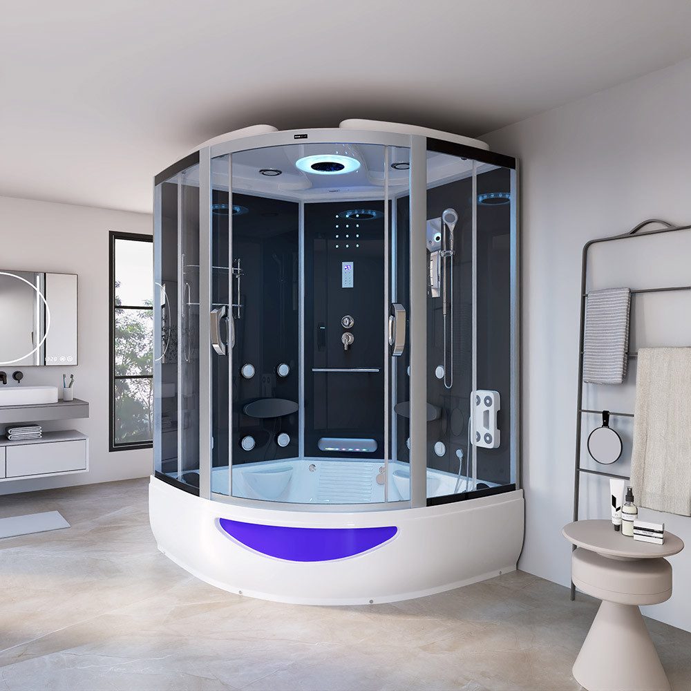 HOME DELUXE Dampfdusche EXCLUSIVE - Weiß, BxT: 150x150 cm, Einscheibensicherheitsglas, inkl. Radio, Regendusche und komplettem Zubehör, Dampfsauna, Badewanne, Whirlpool, Dusche