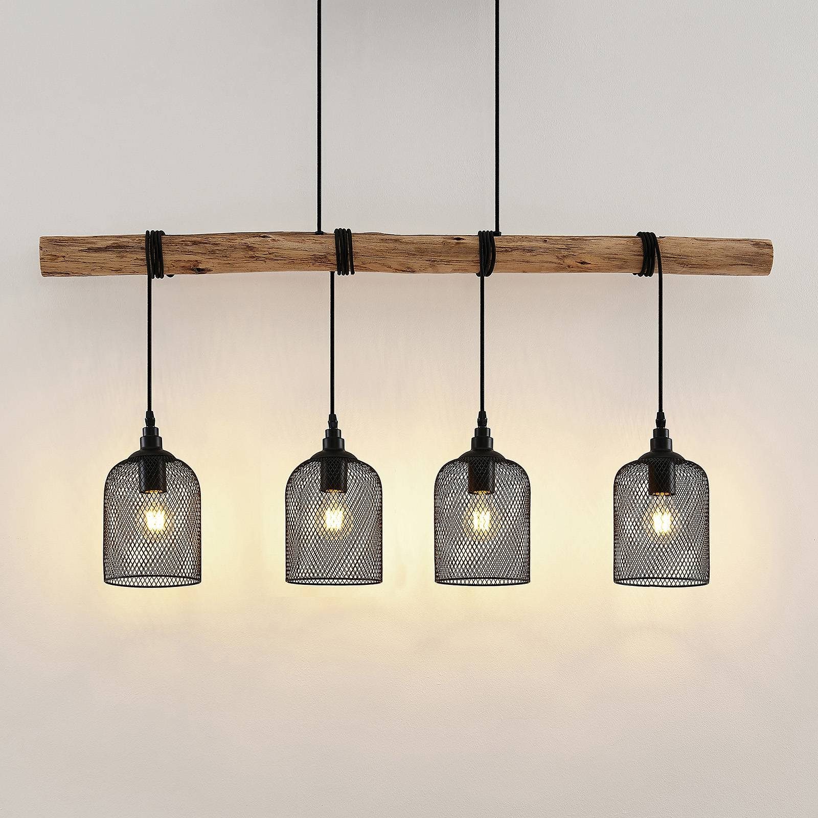 Lindby Hängeleuchte Elrond, Holz IP20, 4 x 60 W