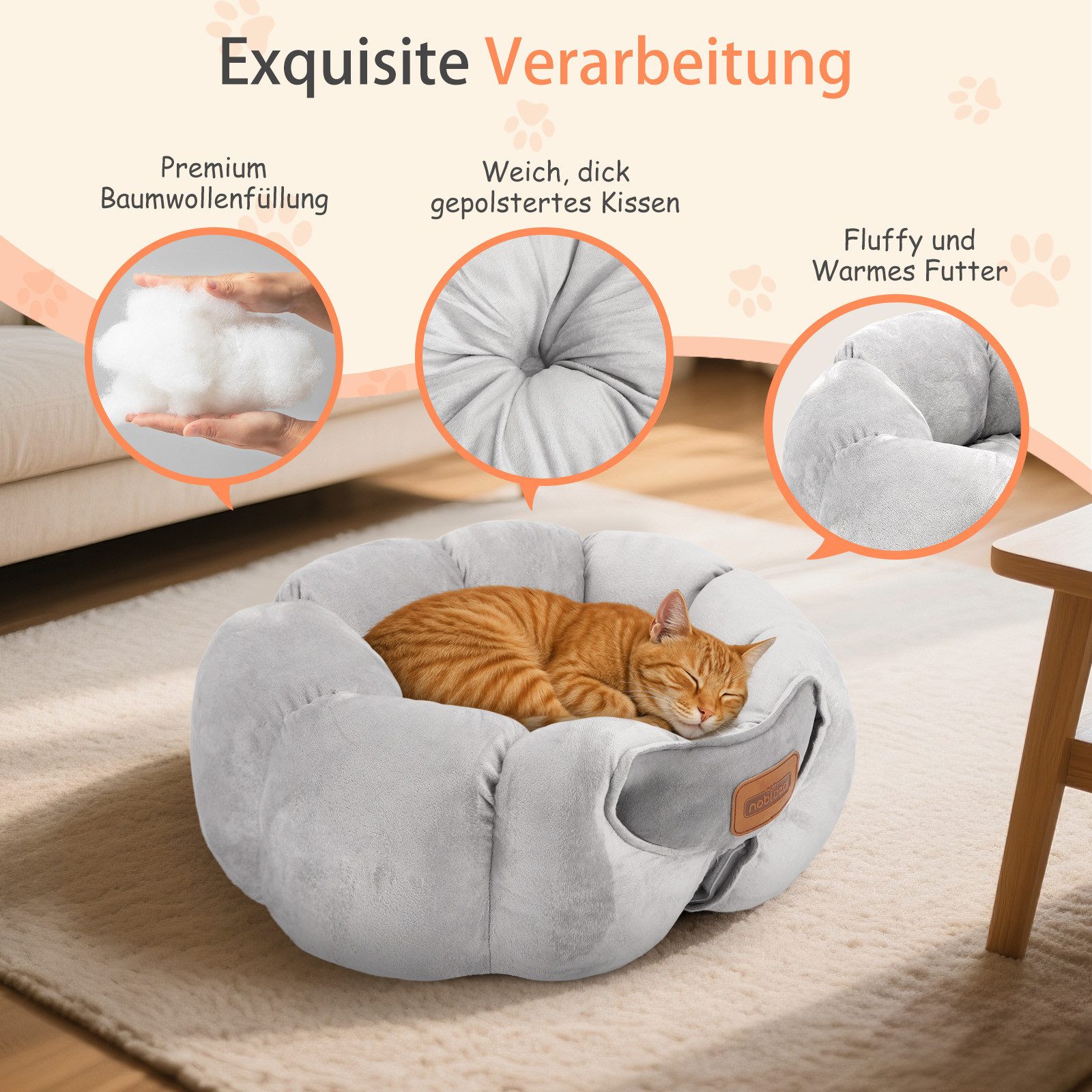 nobleza Tierbett 2-in-1 Katzenbett und Höhle, Geschlossen oder Offen Konvertierbar – Bild 5 von 5
