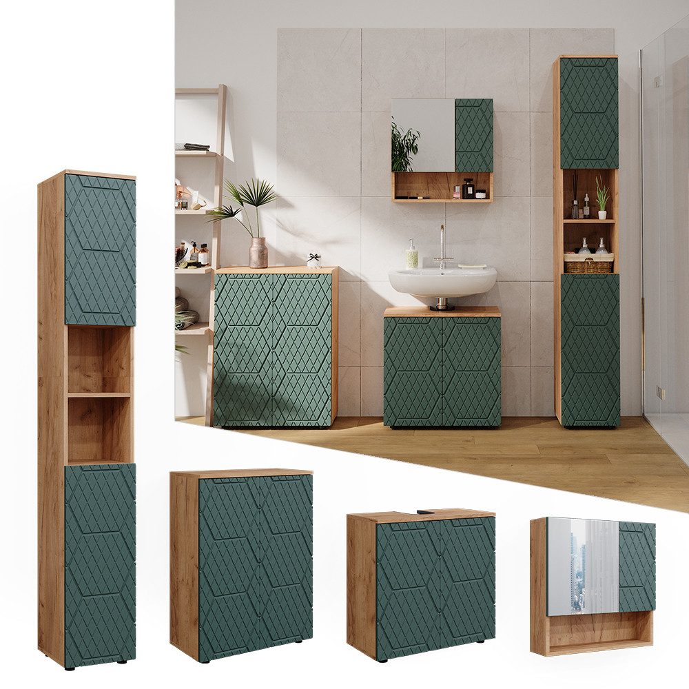 Vicco Badmöbel-Set Irma, Goldkraft Eiche/Grün, 4 günstig online kaufen