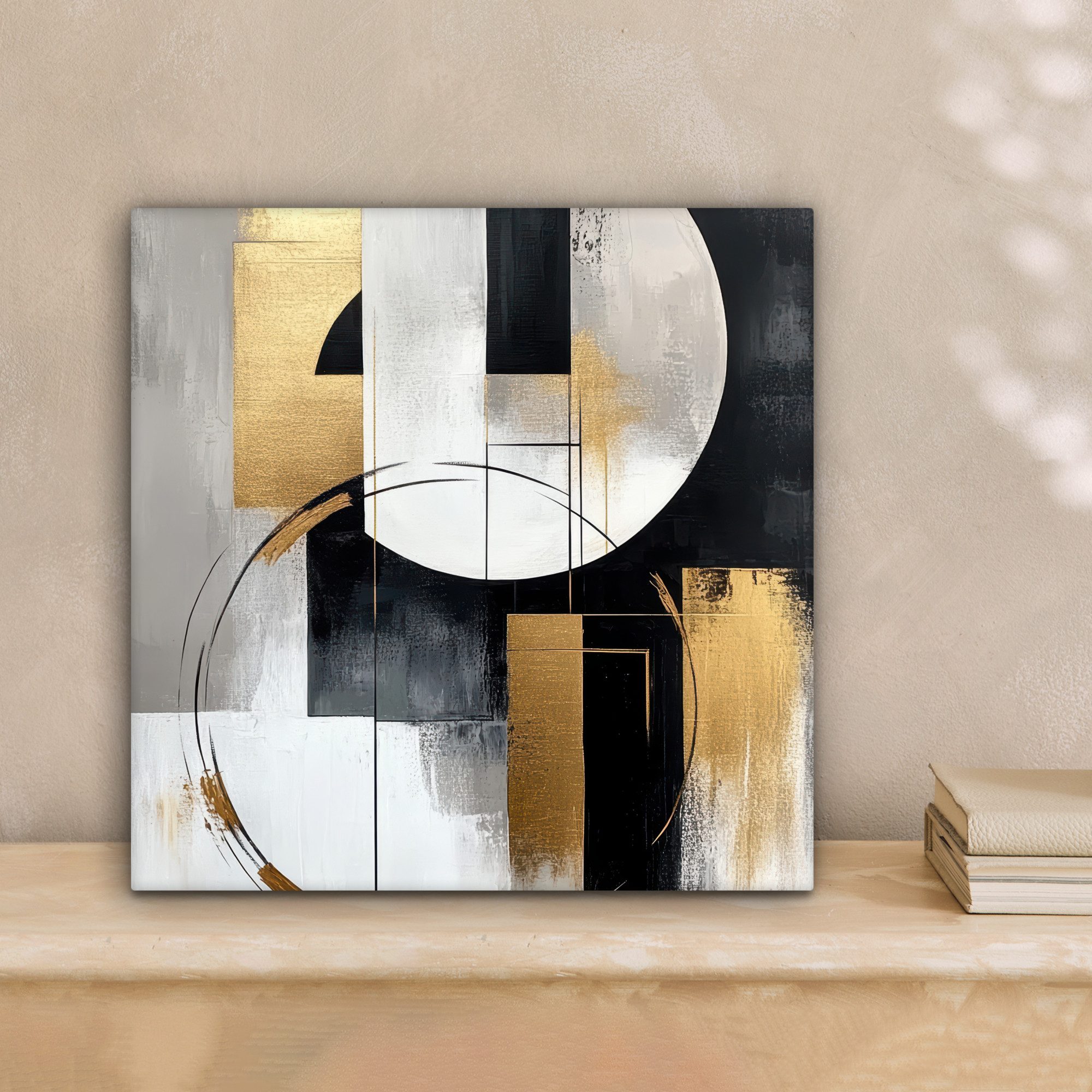 OneMillionCanvasses® Leinwandbild Abstrakt - Gold - Silber - Formen - Ästhetik, Fotodruck (1 St), Wandbild, Deko Schlafzimmer Wohnzimmer Flur 20x20 cm