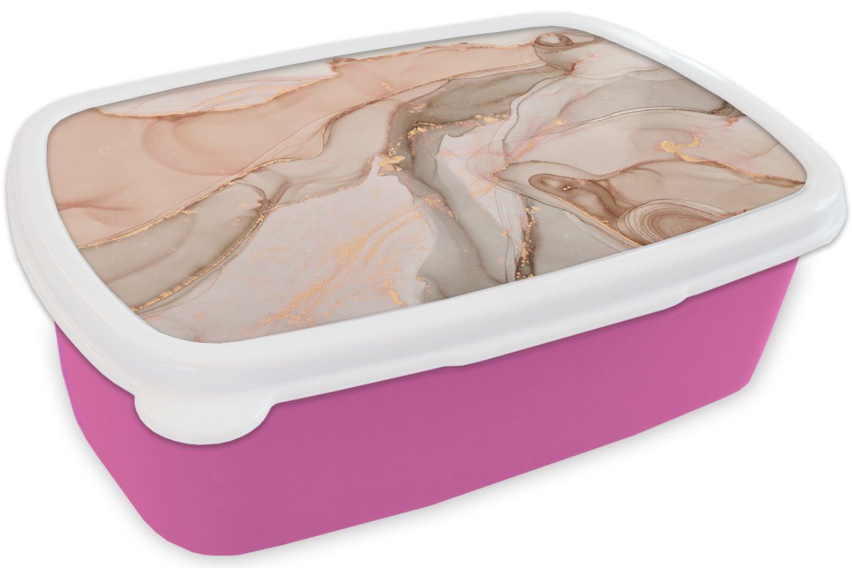 MuchoWow Lunchbox Mädchen, Kinder, Rosa, Marmor Brotdose Erwachsene, Kunststoff, (2-tlg), - - Snackbox, Kunststoff für Brotbox Rosa