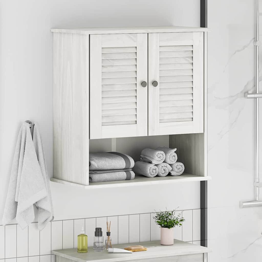 furnicato Badkommode Wandschrank Massivholz 67,5 x 34 x 71,5 cm Weiß, Platzsparender Badregal-Wandschrank mit 3 Fächern für dein Bad
