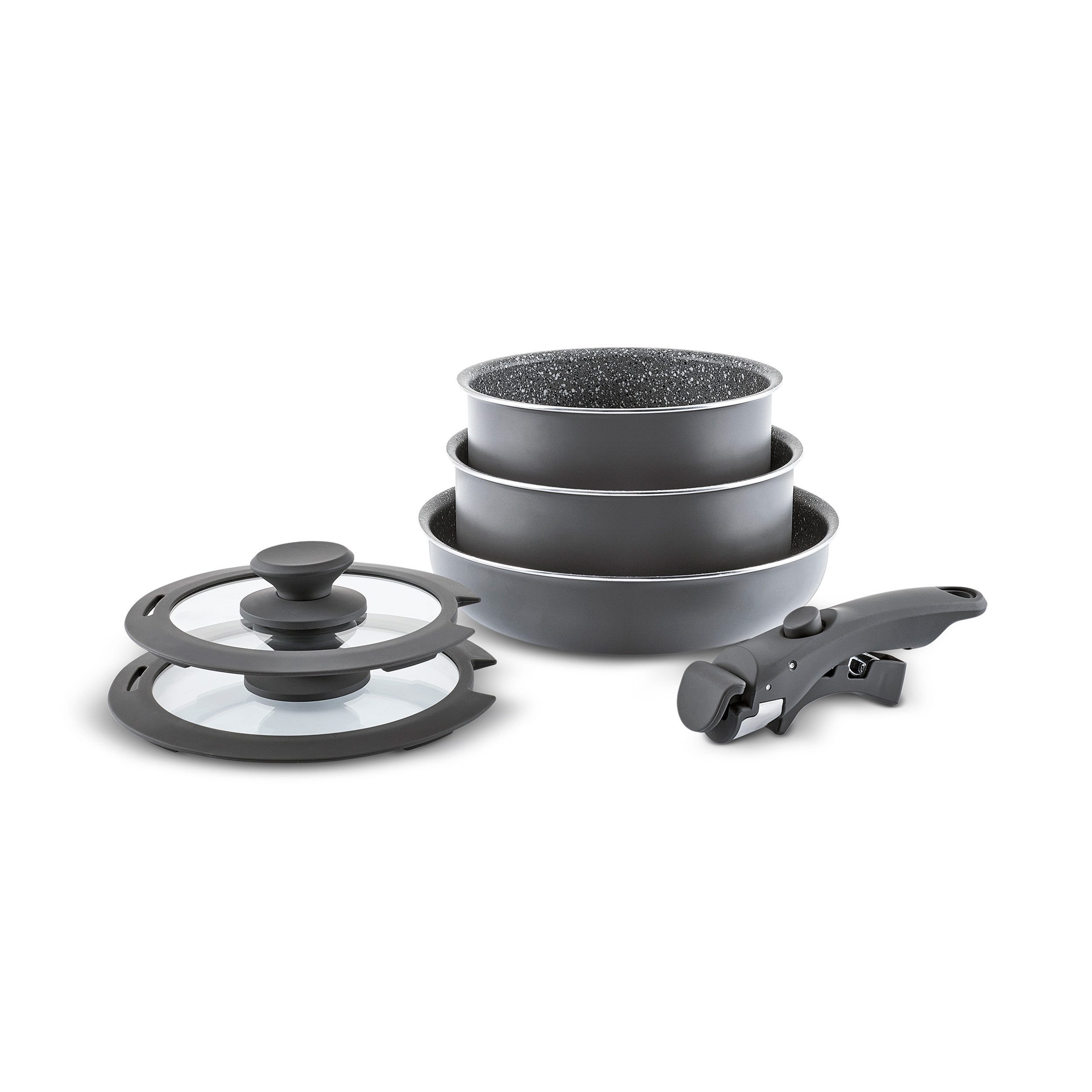 Karaca Pfannen-Set Karaca Comfort 6-teiliges Kochgeschirr Set mit Abnehmbaren Griffen, Bratpfanne Kochgeschirr Bratentopf Fleischtopf Stieltopf Pfanne
