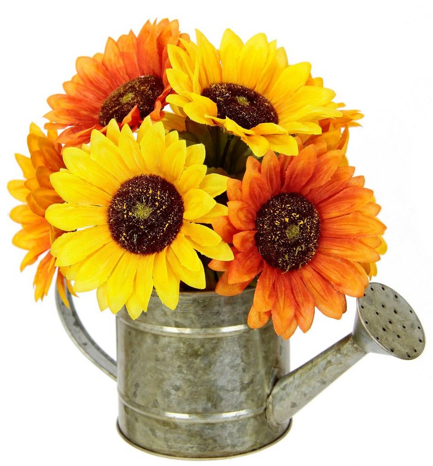 Kunstblume Sonnenblumen in Gießkanne Sonnenblume, I.GE.A., Höhe 21 cm,  Herbstgesteck Herbstliche Blumen