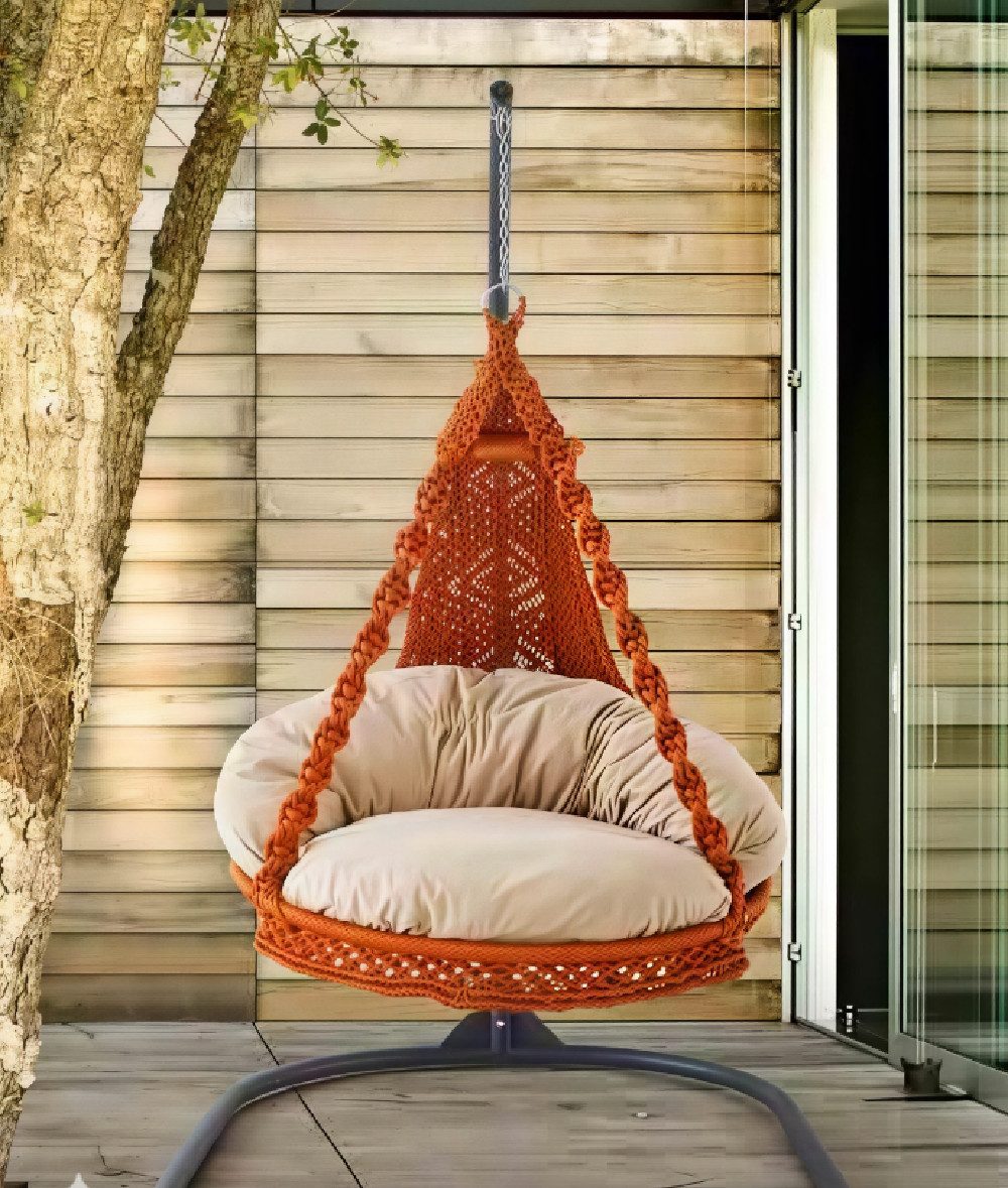 Hängesessel Hängesessel aus Baumwolle in Beige für Garten und Terrasse
