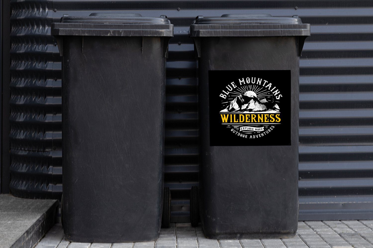 MuchoWow Wandsticker Berg - Reisen Mülltonne, - St), Mülleimer-aufkleber, (1 Container, Sticker, Abfalbehälter Retro - Zeichnung