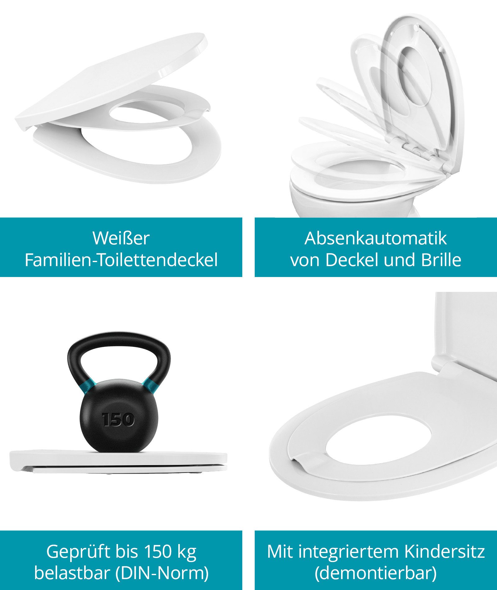Calmwaters Kinder-WC-Sitz Familien WC-Sitz, Kindersitz, Absenkautomatik, antibakteriell, Duroplast, 26LP6152