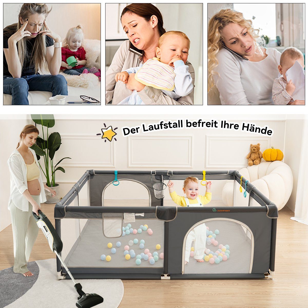 Comomy Laufgitter, Baby Krabbelgitter Kinder Schutzgitter mit Kugeln