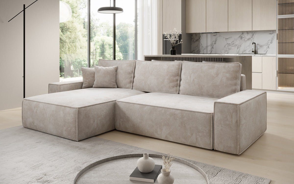 Luxusbetten24 Schlafsofa Designer Sofa Lunaro in Cord, mit Stauraum und Schlaffunktion