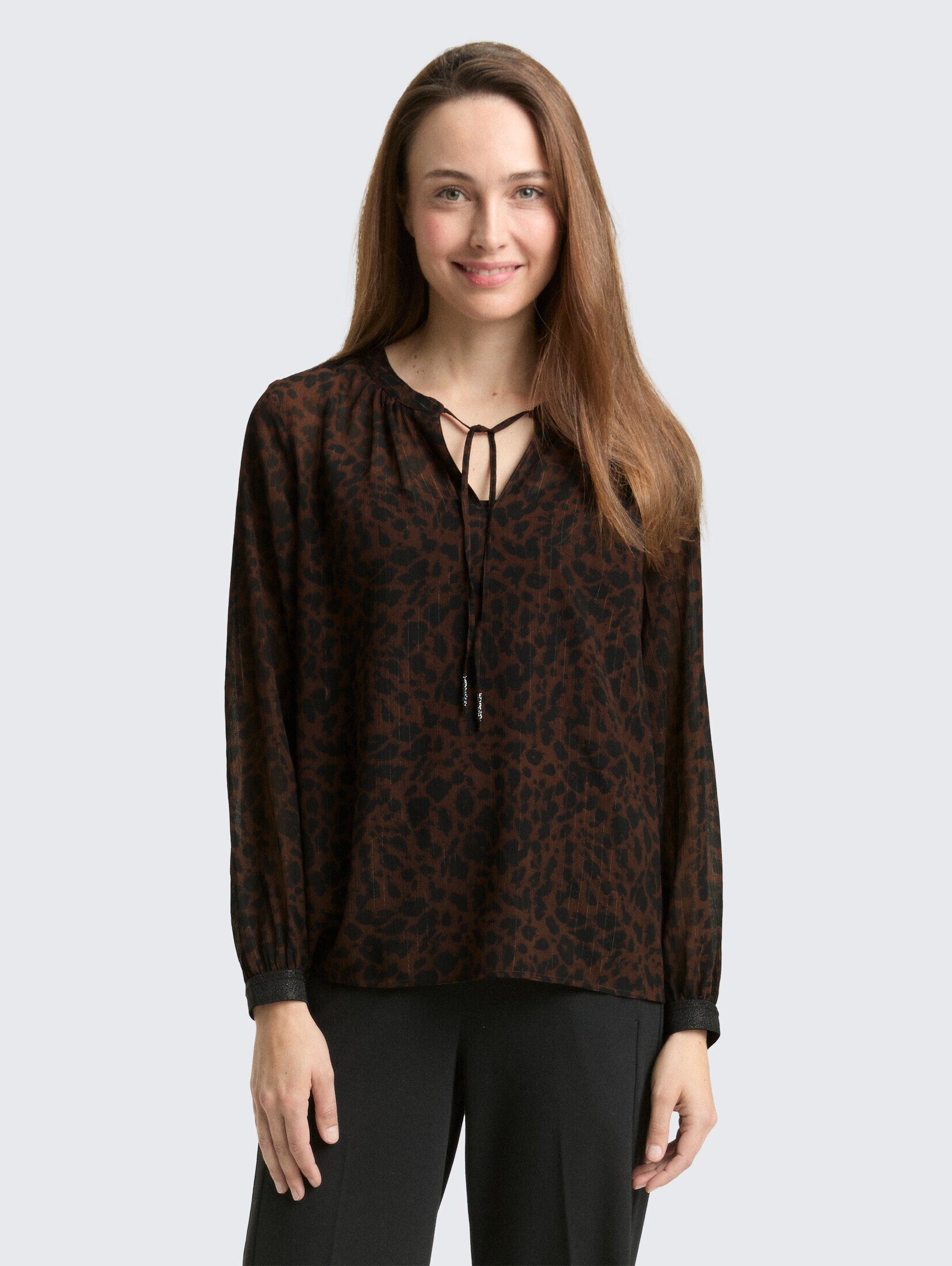 TOM TAILOR Langarmbluse Blusen & Shirts Chiffon Bluse mit Leo-Print