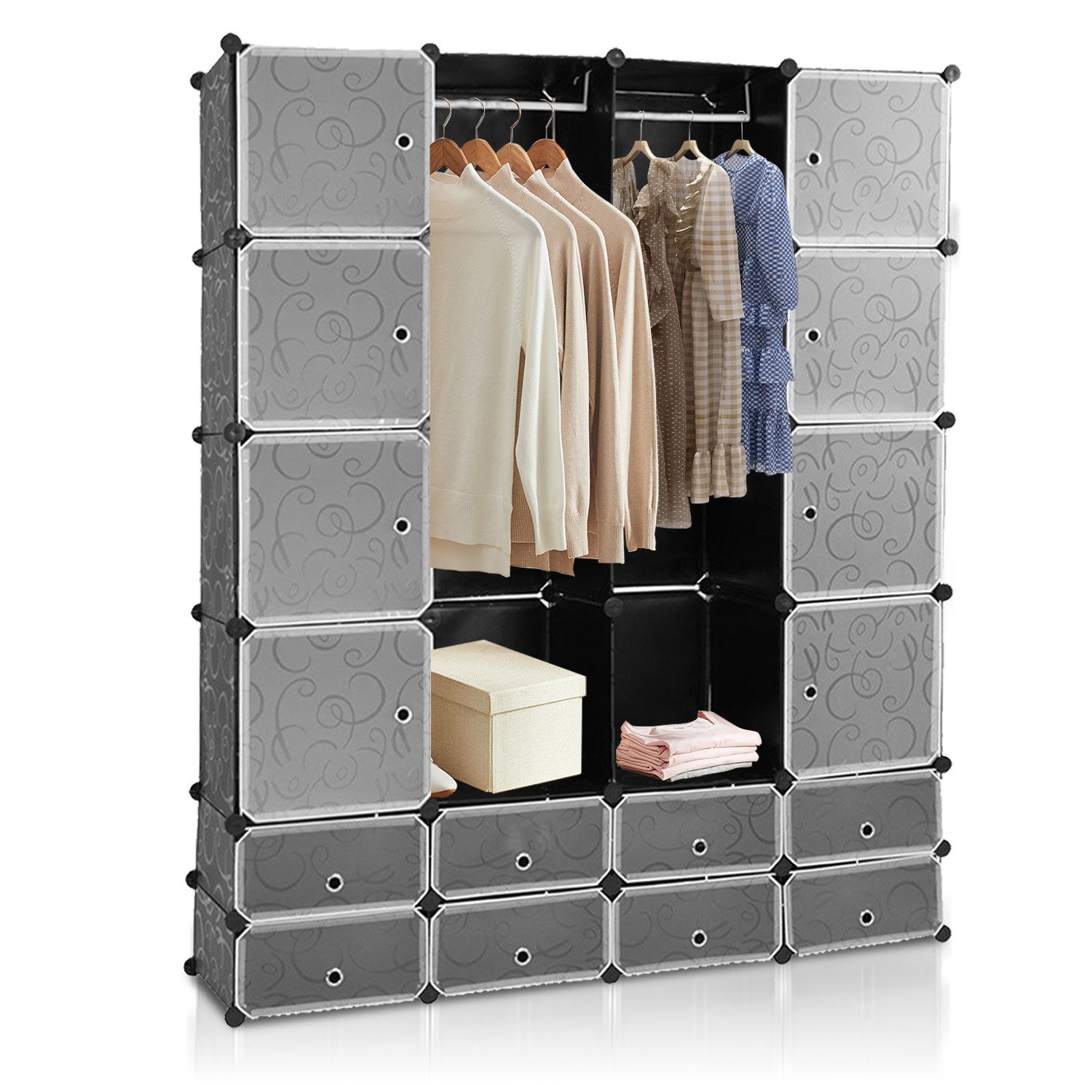 Clanmacy Kleiderschrank DIY Kombischrank Tragbarer Regalsystem günstig online kaufen