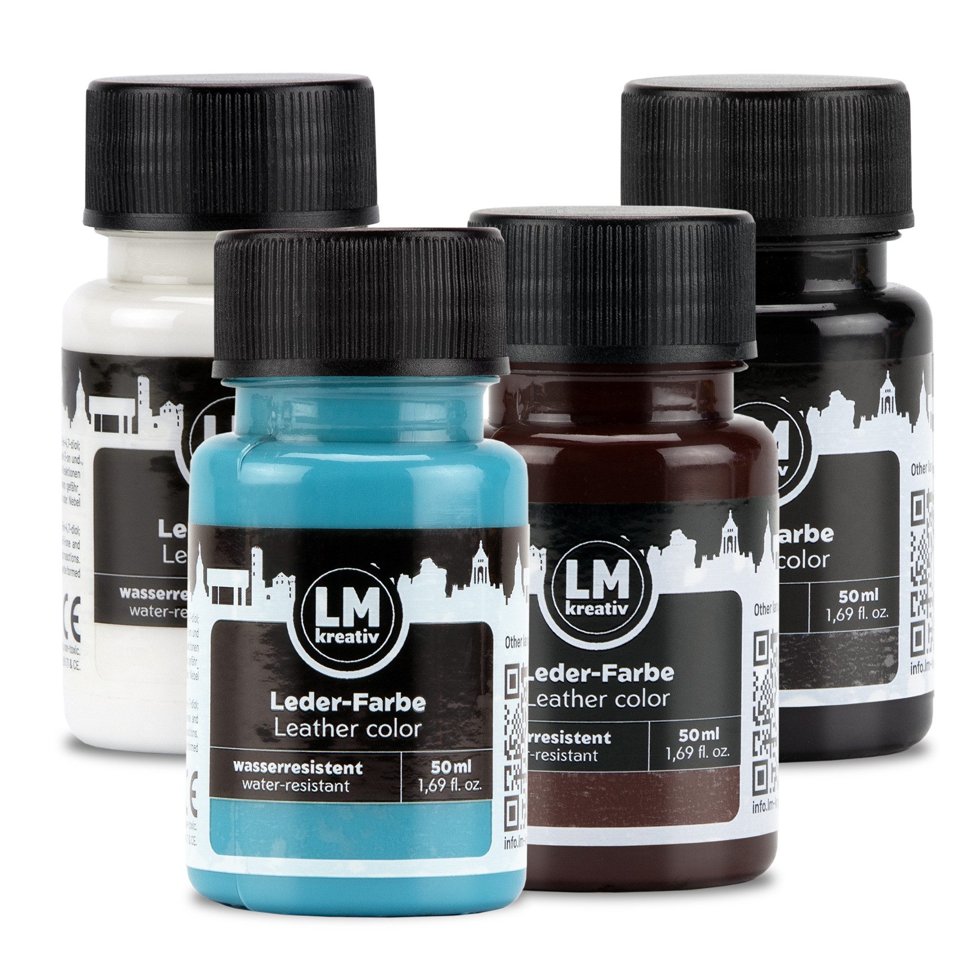 LM-Kreativ Bastelfarbe Lederfarben-Set zum Färben & Auffrischen von Leder & Kunstleder, Farbset für Leder & Kunstleder, deckend, flexibel, mischbar