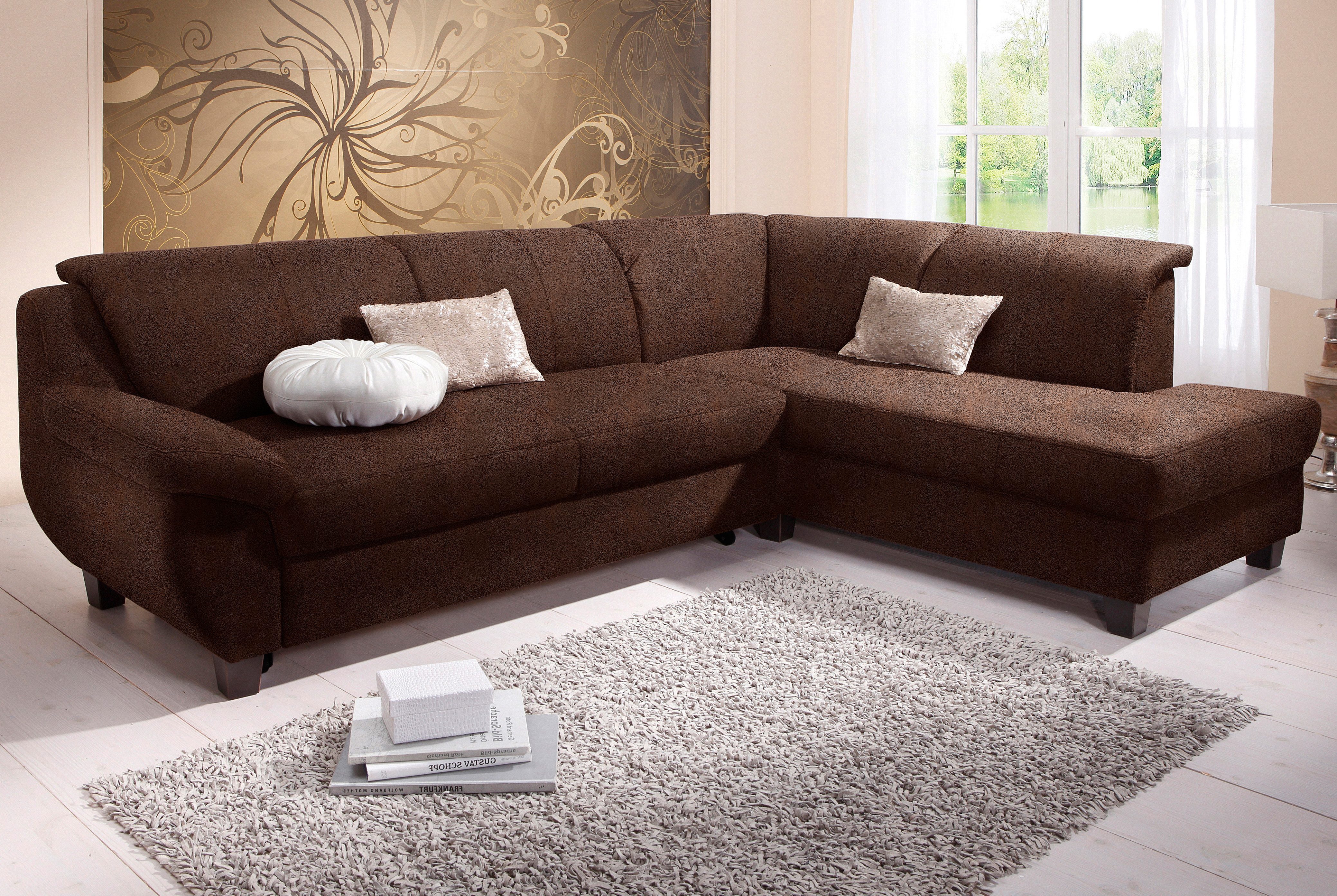 Home affaire Ecksofa Yesterday L-Form, B/T: 254/186 cm, belastbar bis 140kg/ Sitz, Microfaser MELROSE®, mocca