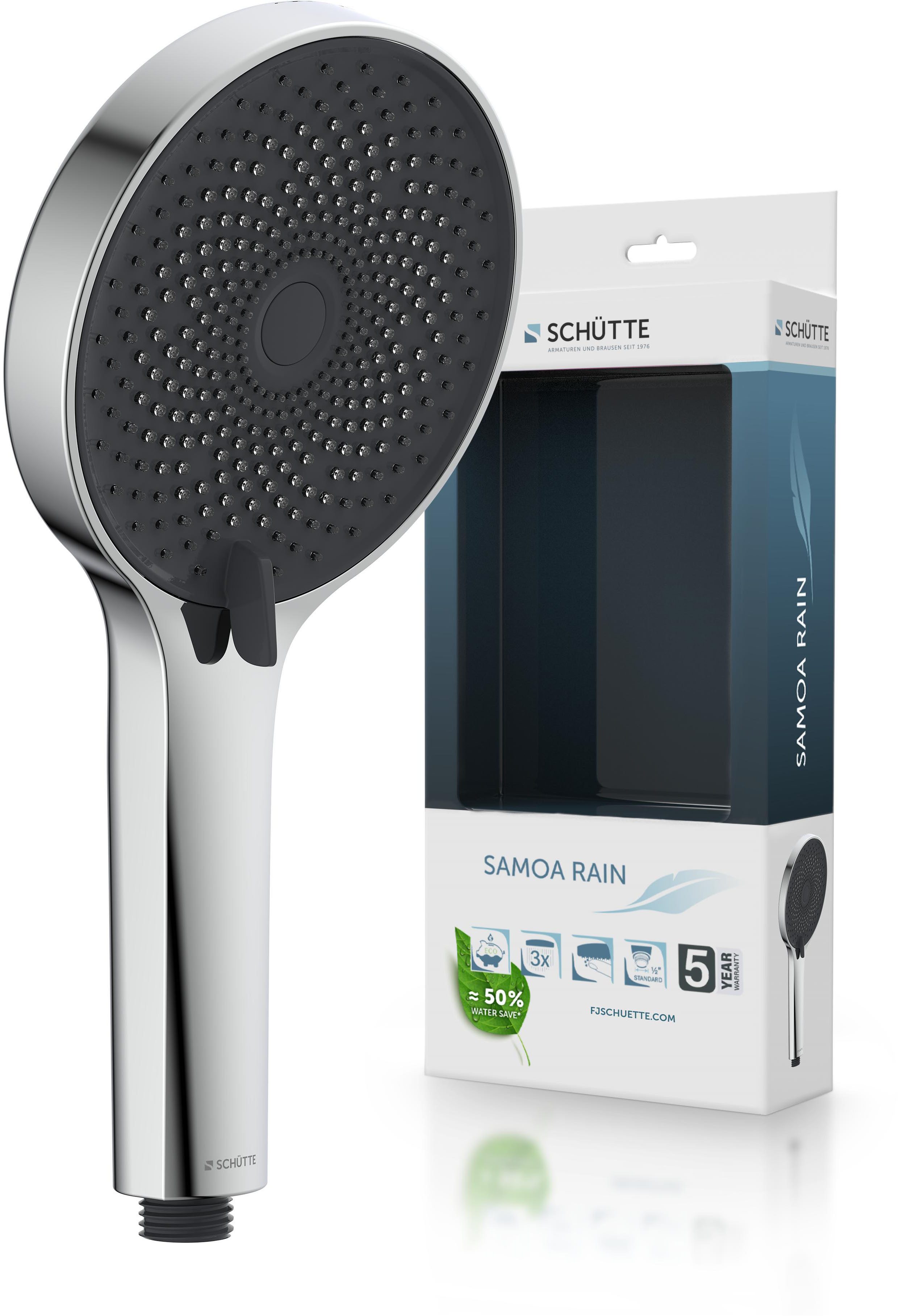 Schütte Handbrause SAMOA RAIN, (1-tlg), Inkl. Wasserspardichtung-bis zu 50 % Wasserersparnis, Antikalk-Noppen