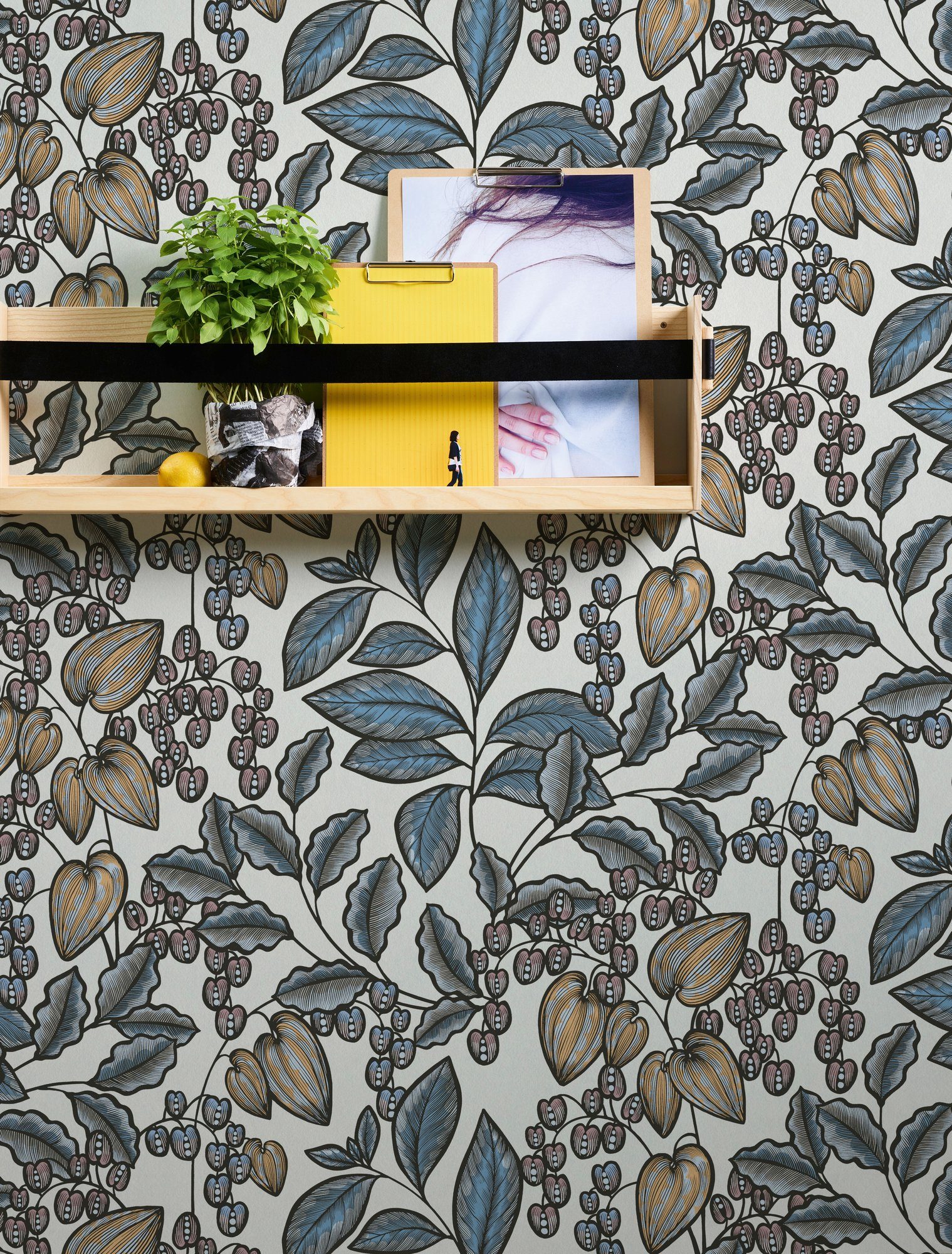 blau/weiß/gelb Paper Tapete botanisch, Vliestapete Impression, floral, Blumen glatt, Floral Architects
