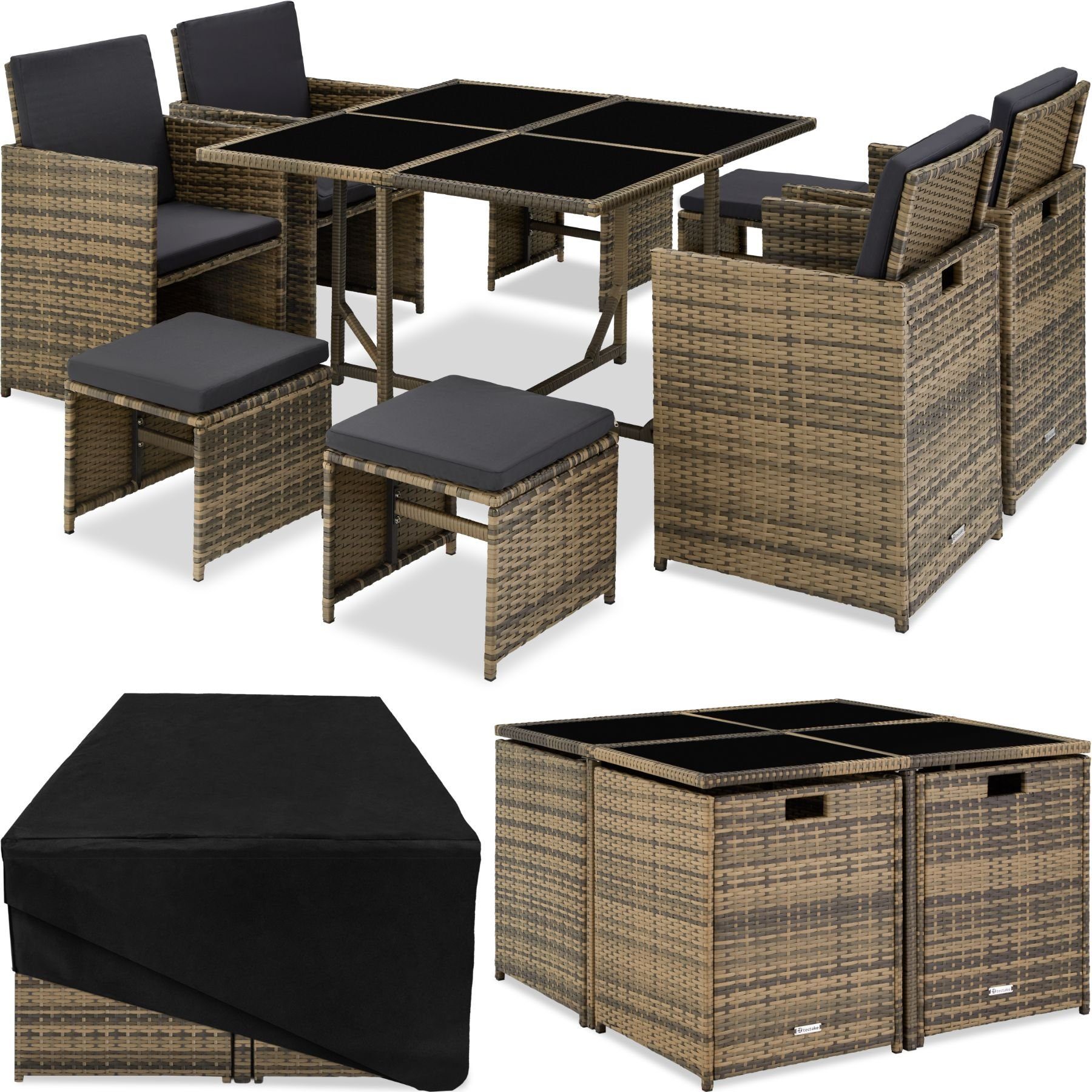 tectake Sitzgruppe »Rattan Sitzgruppe Bilbao 4+4+1 mit Schutzhülle«, (9