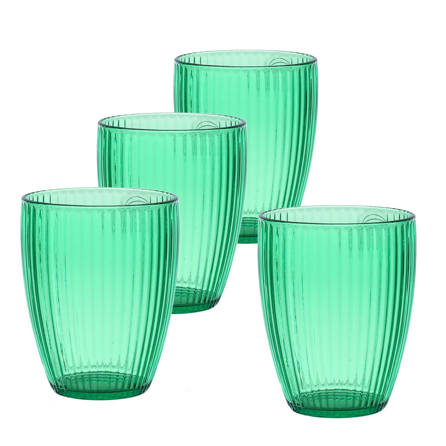 Becher Trinkgläser 430ml Rillen Wasserglas mit Camping 4 Stück, MARELIDA Kunststoff Glas grün