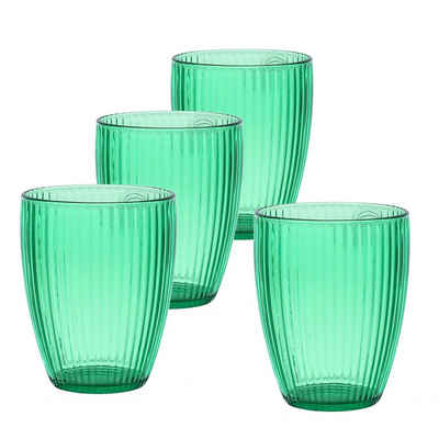MARELIDA Glas Trinkgläser Becher Wasserglas mit Rillen Camping 430ml grün 4 Stück, Kunststoff
