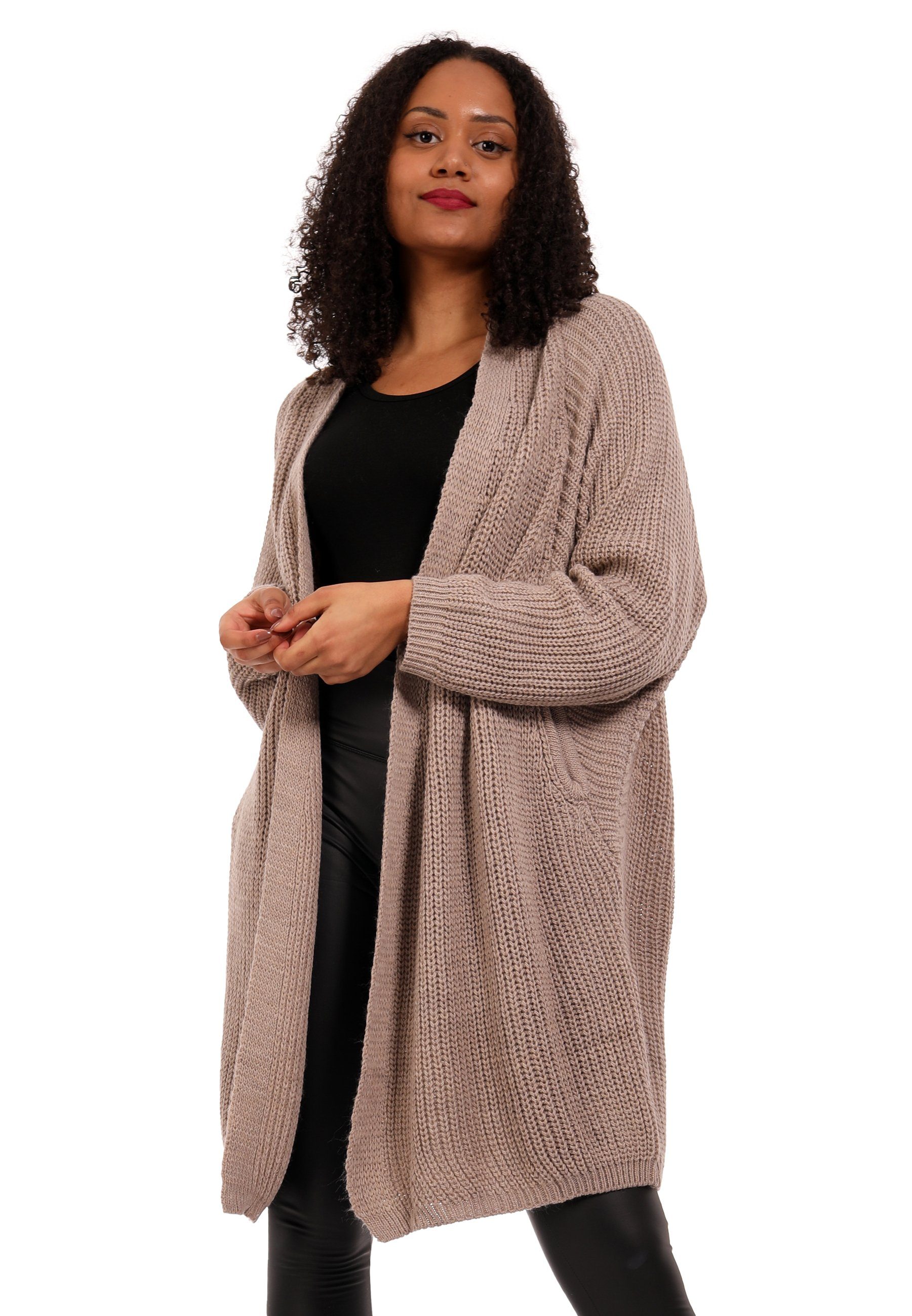 YC Fashion & Style Cardigan Oversize Cardigan Strickjacke Basic-Form verschlusslos Plus Size (1-tlg) casual, mit langen Ärmeln beige