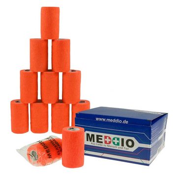 meDDio Pferdebandage Bandagierwatte / Verbandwatte 40cm + 12 Haftbandagen 10cm neonorange