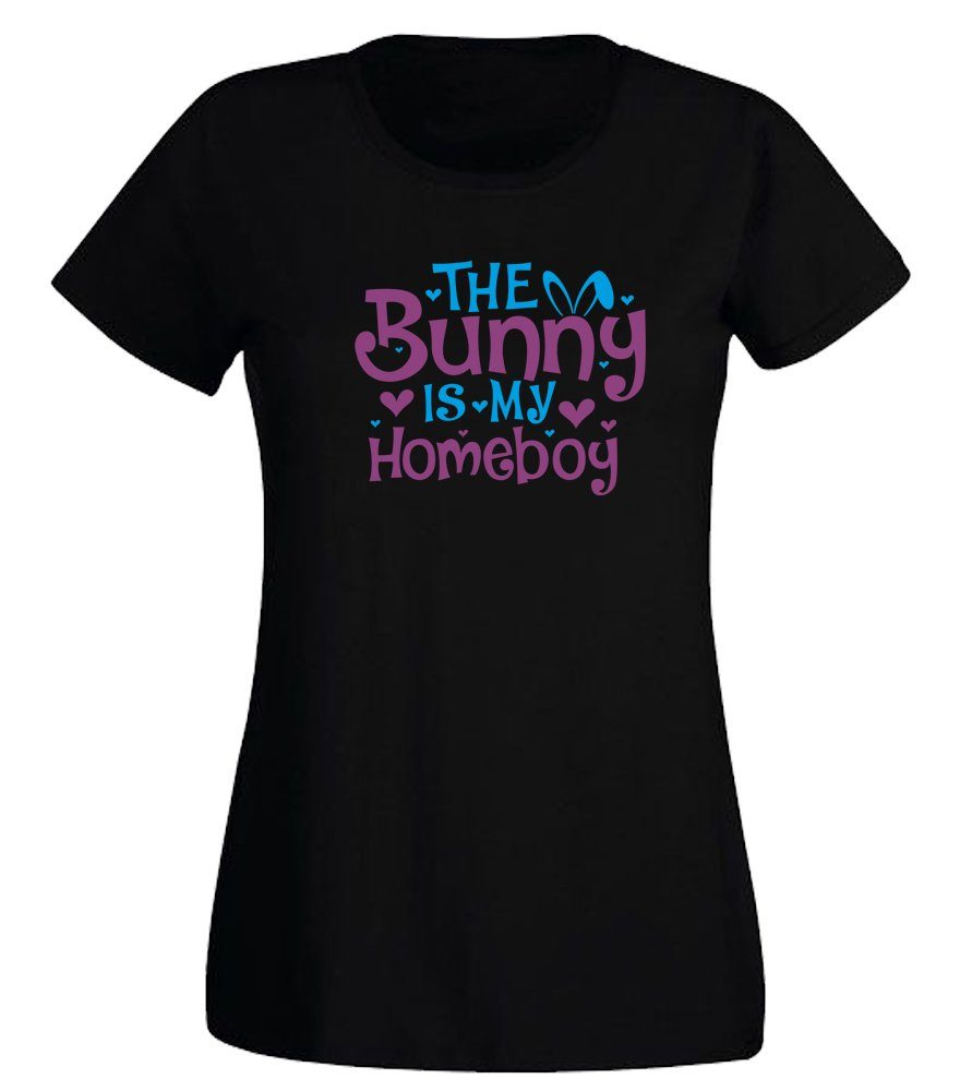 G-graphics T-Shirt Damen T-Shirt - The Bunny is my homeboy Slim-fit, mit trendigem Frontprint, Aufdruck auf der Vorderseite, Spruch/Sprüche/Print/Motiv, für jung & alt