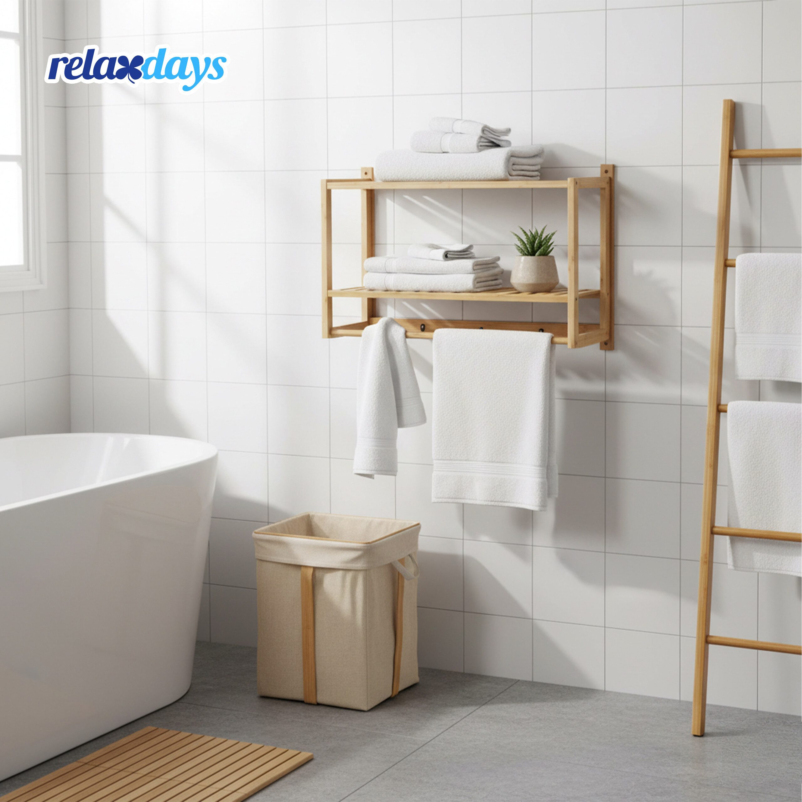relaxdays Wandregal Bad mit Haken & Handtuchstange, 1-tlg. – Bild 2 von 5