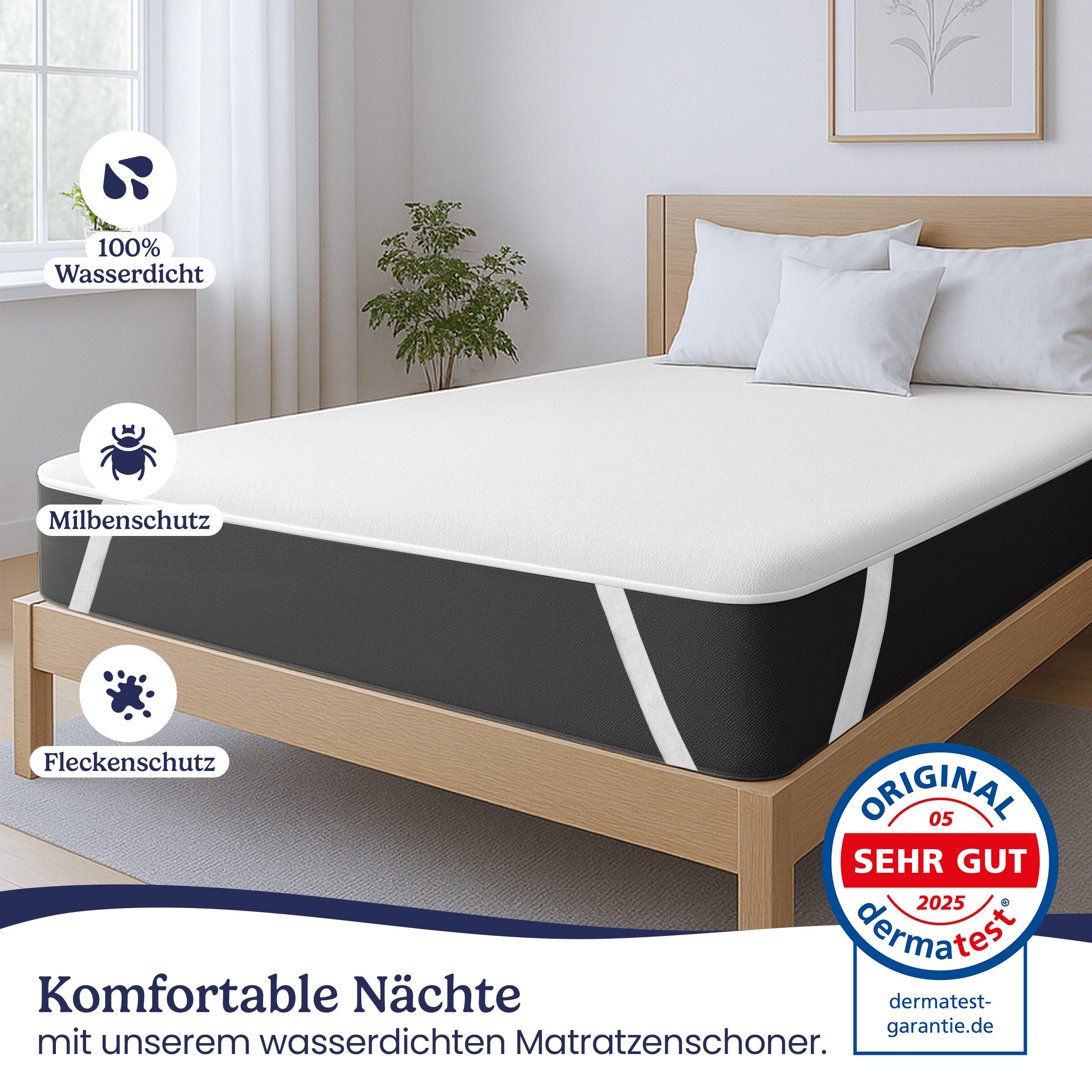Matratzenschoner Matratzenauflage als Nässeschutz für Kinder o. Inkontinenz wasserdicht Gentle North, 100% wasserabweisend - wasserfest - allergikergeeignet - Eckbändern