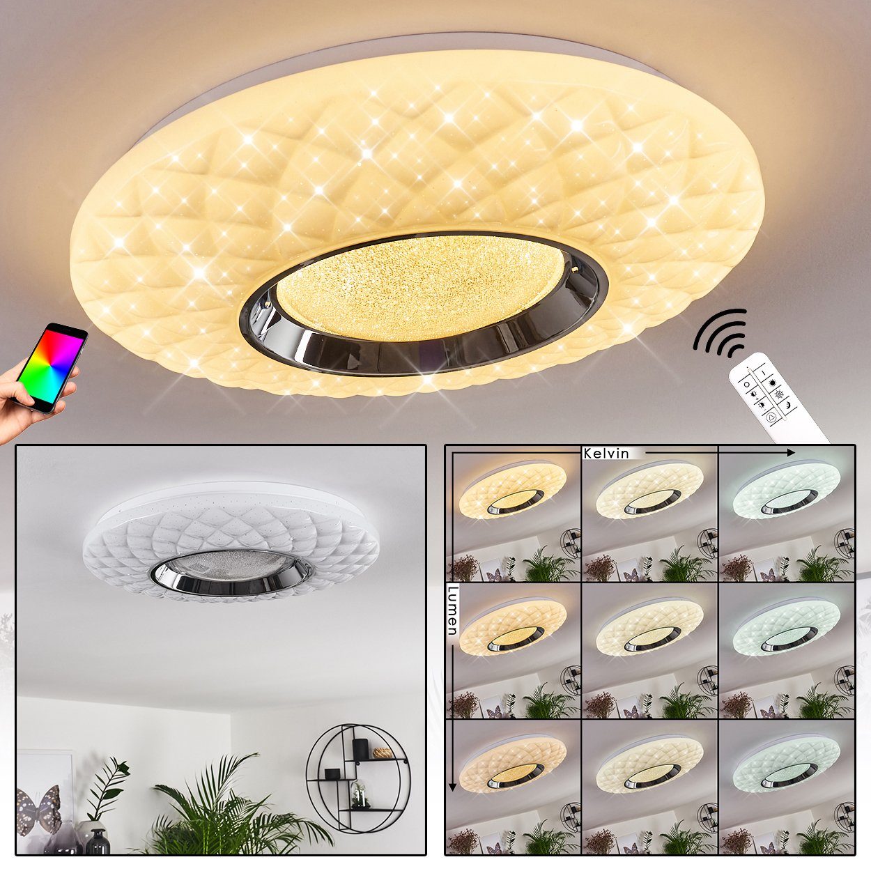 hofstein Deckenleuchte LED Wohn Schlaf Zimmer Beleuchtung Smart-App Flur Leuchten Decken