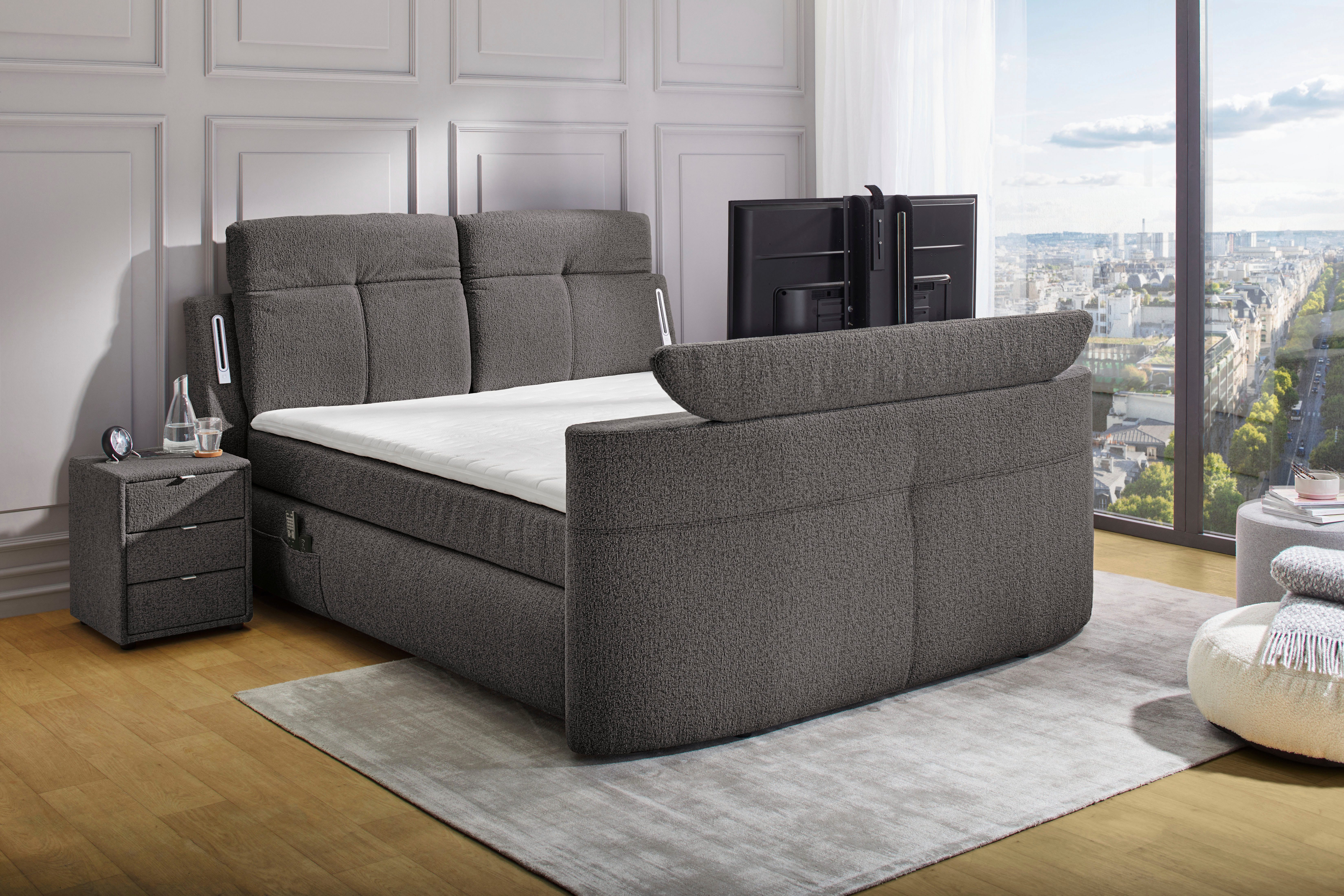 Jockenhöfer Gruppe Boxspringbett Movie Star in der Größe 180x200cm, mit versenkbarem TV-Lift und Fernbedienung, verstellbare Kopfstützen