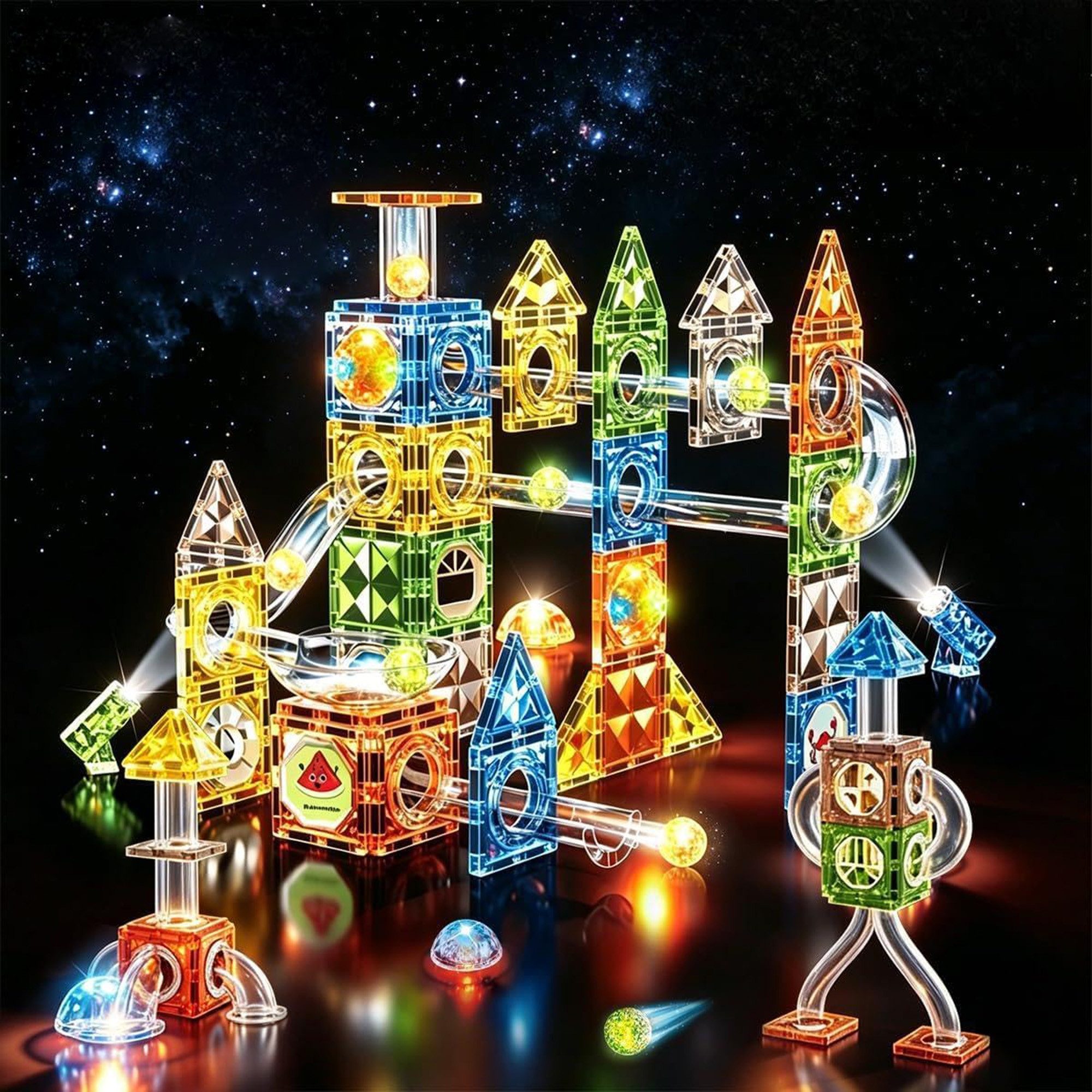 ibettertec magnetische Bausteine, Lern- & Steckspiel, Kreativspielzeug für Kinder Magnetspielbausteine, (Set, 126 St., 126-teiliges Magnetbausteine-Set mit Kugelbahn, wiederverwendbar), STEM Montessori Magnetbausteine mit Kugelbahn