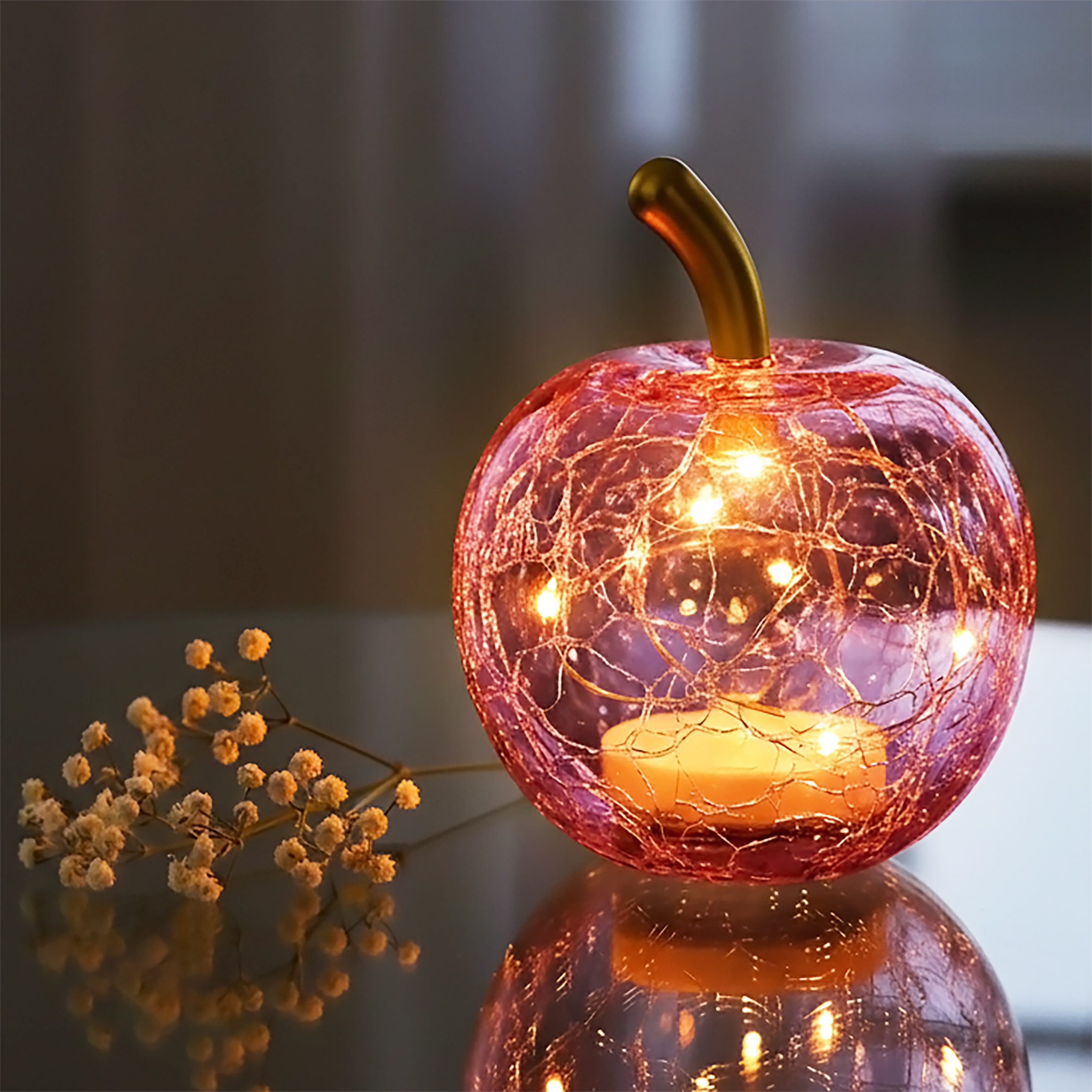 Spetebo LED Dekoobjekt, Ein-/Ausschalter, Timer, LED fest verbaut, warm weiß, Deko Frucht aus Crackle Glas beleuchtet Batterie betrieben