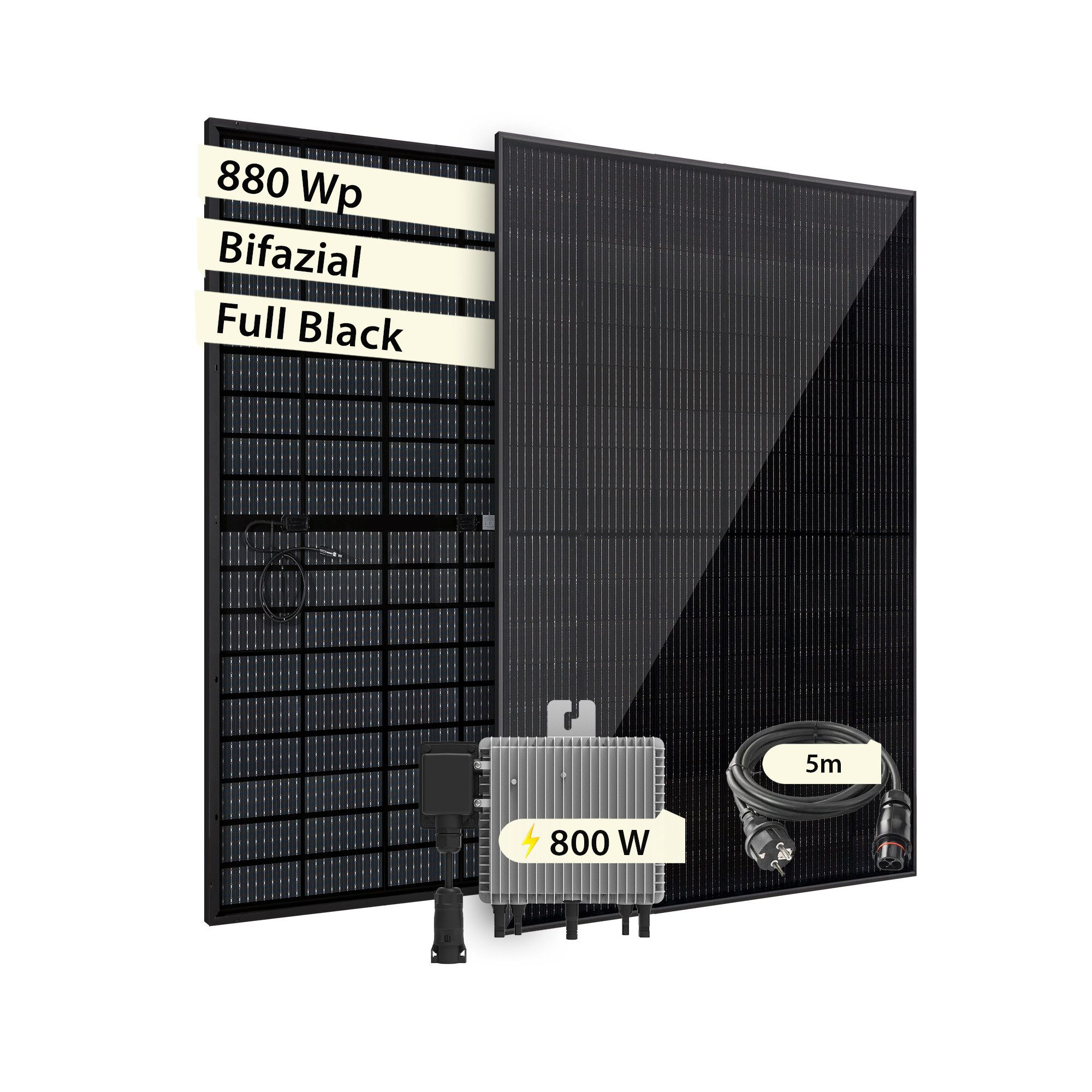 VALE Balkonkraftwerk effizientes Solaranlage Komplettset Bifazial mit Wechselrichter, (private Energieerzeugung, Deye Wechselrichter, Full Black, 880-1840 Wp), Plug&Play, BKW, Solarmodul, Photovoltaik Set, Wifi, App-Steuerung