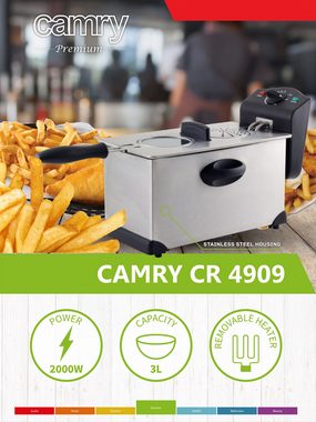 JUNG Fritteuse CAMRY CR4909 Fritteuse mit Öl 3L, Friteuse mit Fett und Filter, 2000,00 W, Fritöse mit Öl, Fritteusen, Fritteuse mit ÖL, Fritteuse mit Fett