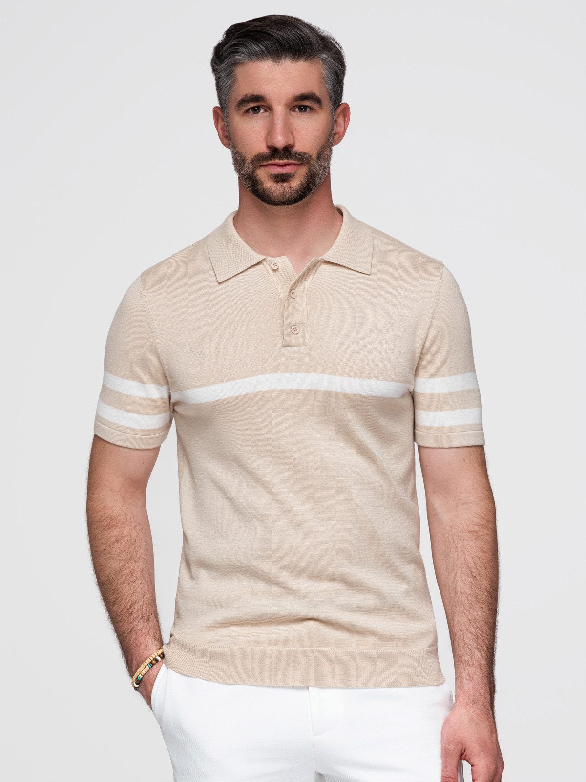OMBRE Poloshirt Herren-Poloshirt aus weichem Strick mit kontrastierenden Streifen