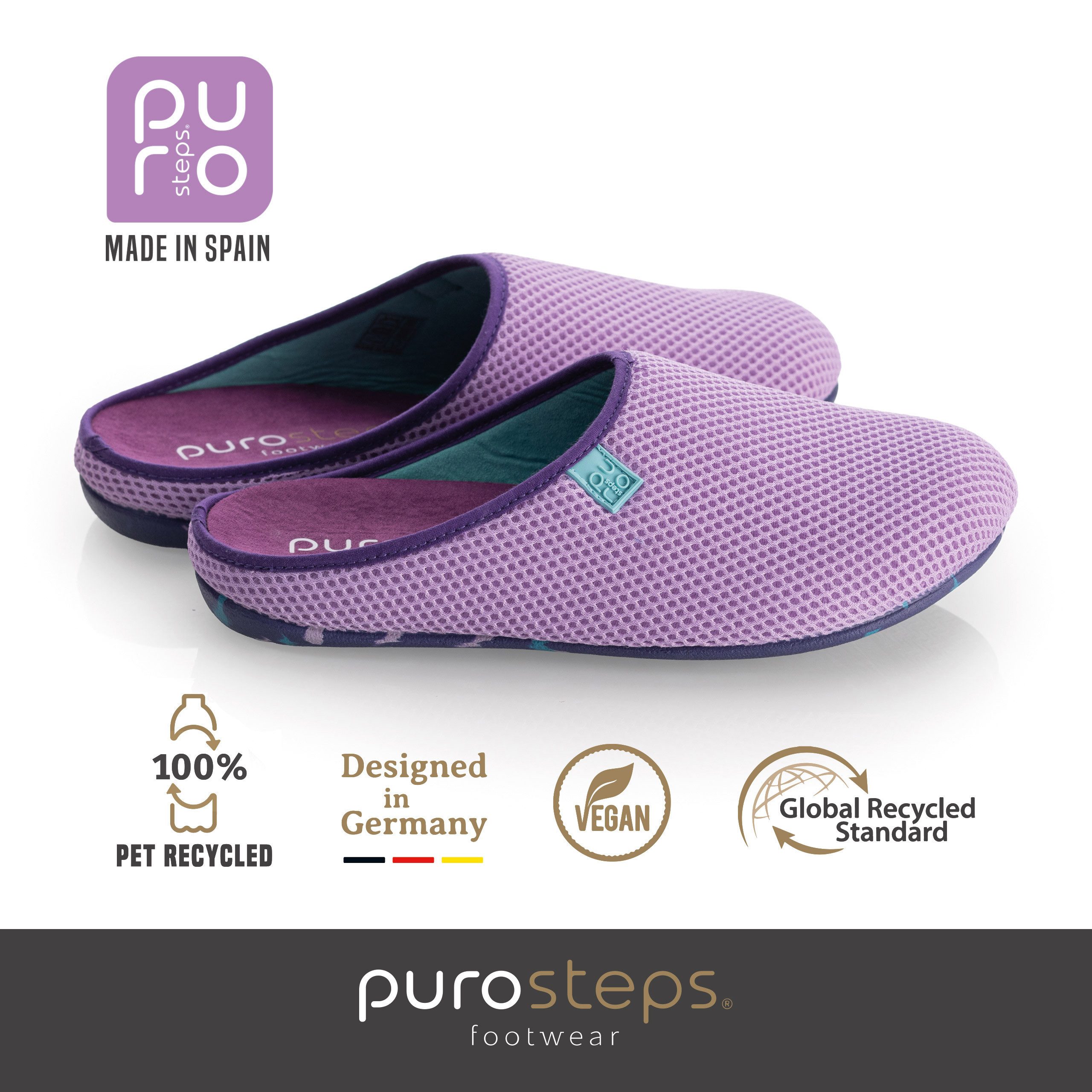 purosteps Casa-Eco Hausschuh Hergestellt aus recycelten PET Flaschen, Handgefertigt, Naturkautschuk