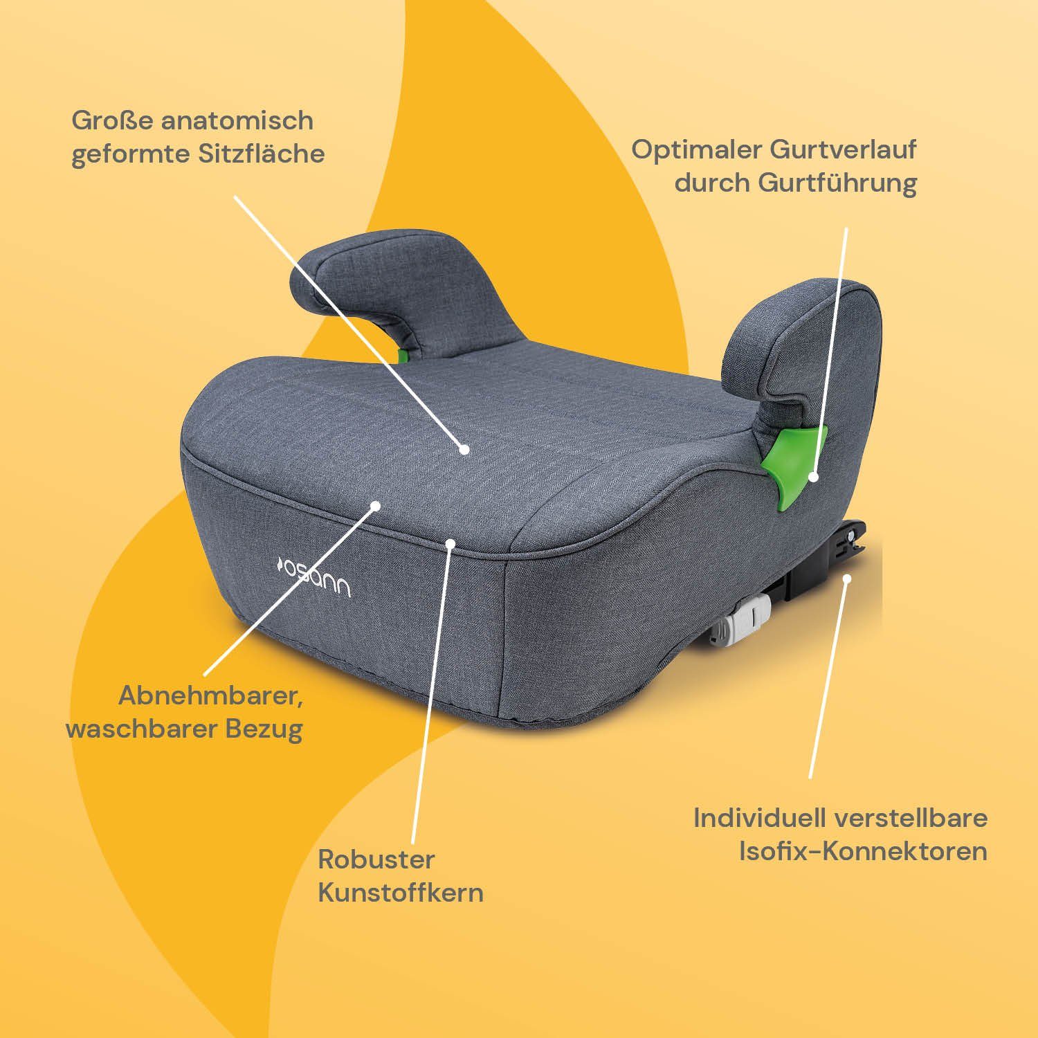 Osann Kindersitzerhöhung Junior Isofix i-Size, ab: 7 Jahren, bis: 12 Jahre, ab: 126 cm, bis: 150 cm, Sitzerhöhung Auto Kinder mit Isofix ab 126cm, Sitzschale, Booster