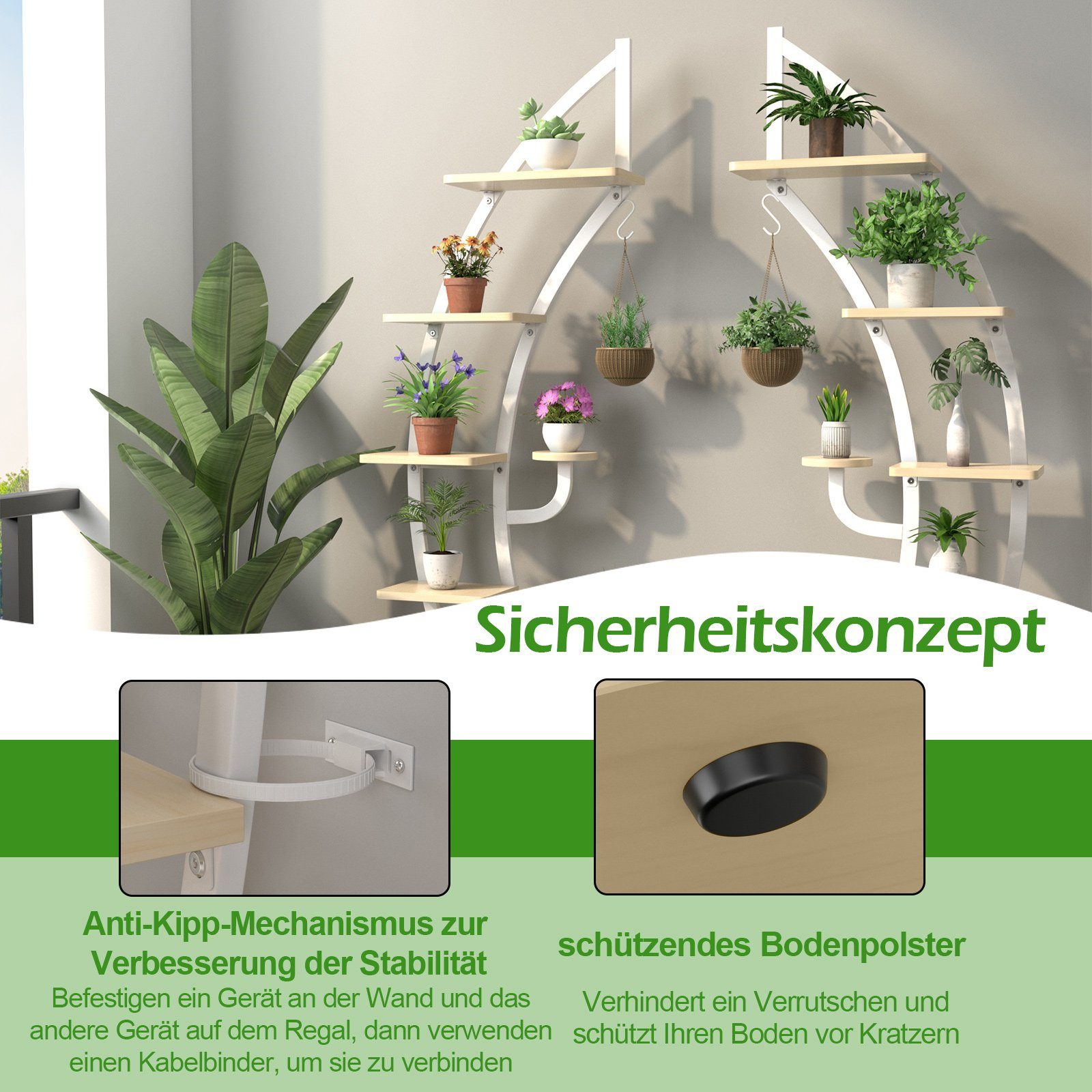 COSTWAY Blumenständer (1 St), 6-stufig, mit 2 Ablagen, Haken & Kippschutz