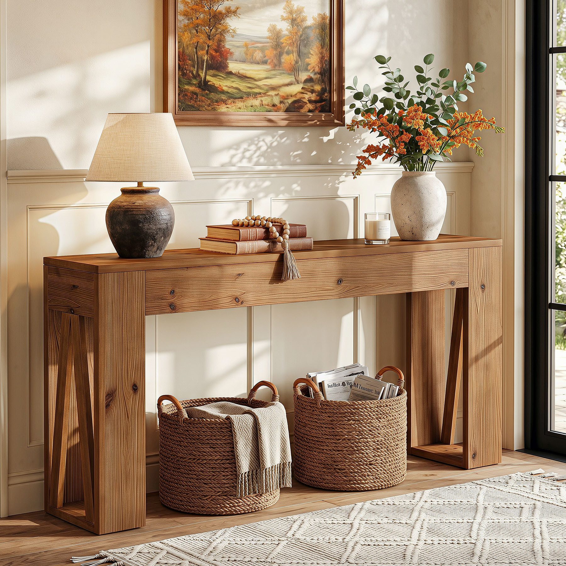 Tribesigns Konsolentisch 160 cm Sofatisch aus Massivholz, Landhaus-Flurtisch, Beistelltisch
