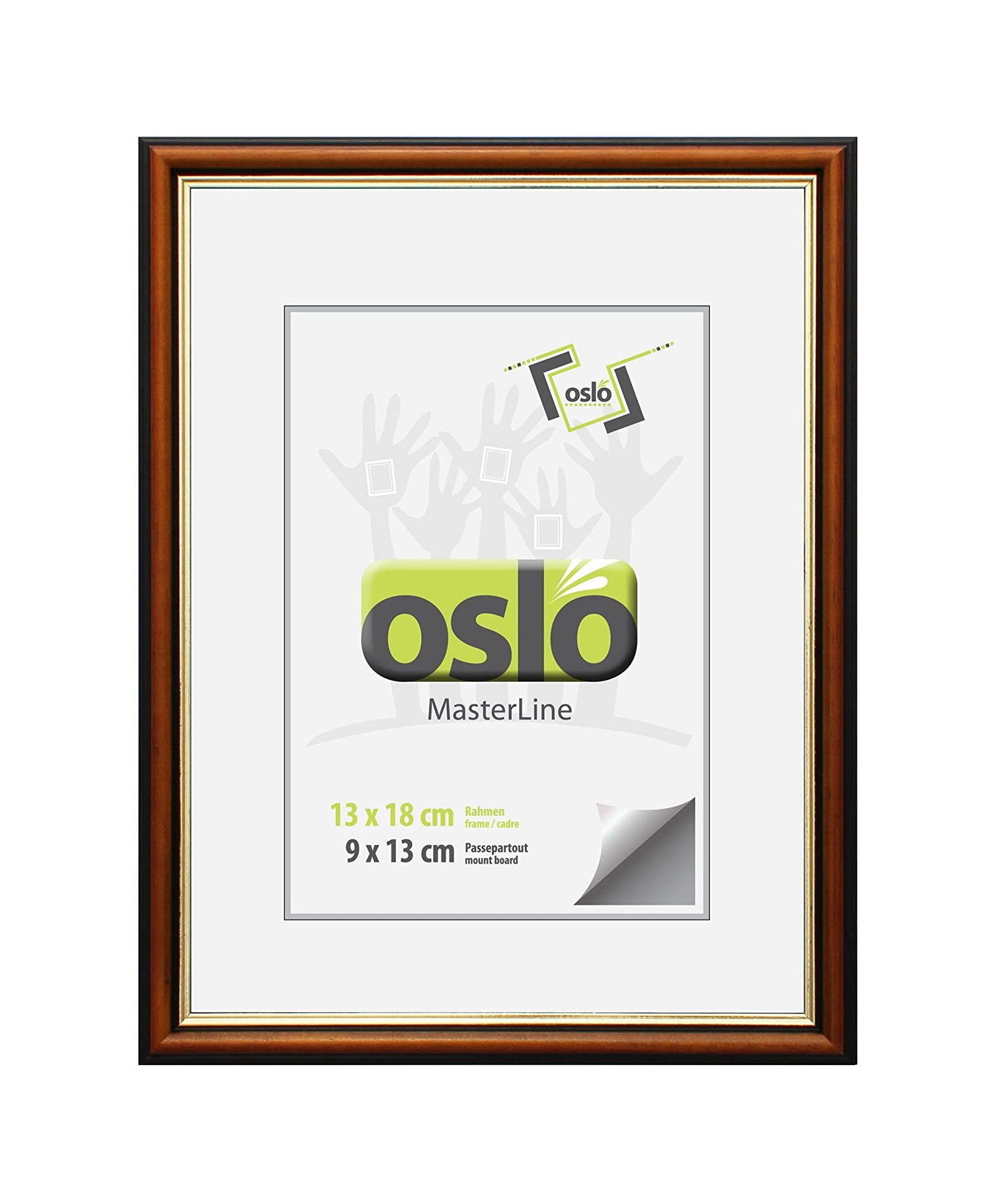Oslo MasterLine Фоторамки Рамки 13 x 18 cm Holz massiv mit Glasscheibe und Aufsteller, Echtholzrahmen braun-gold FSC-zertifiziert