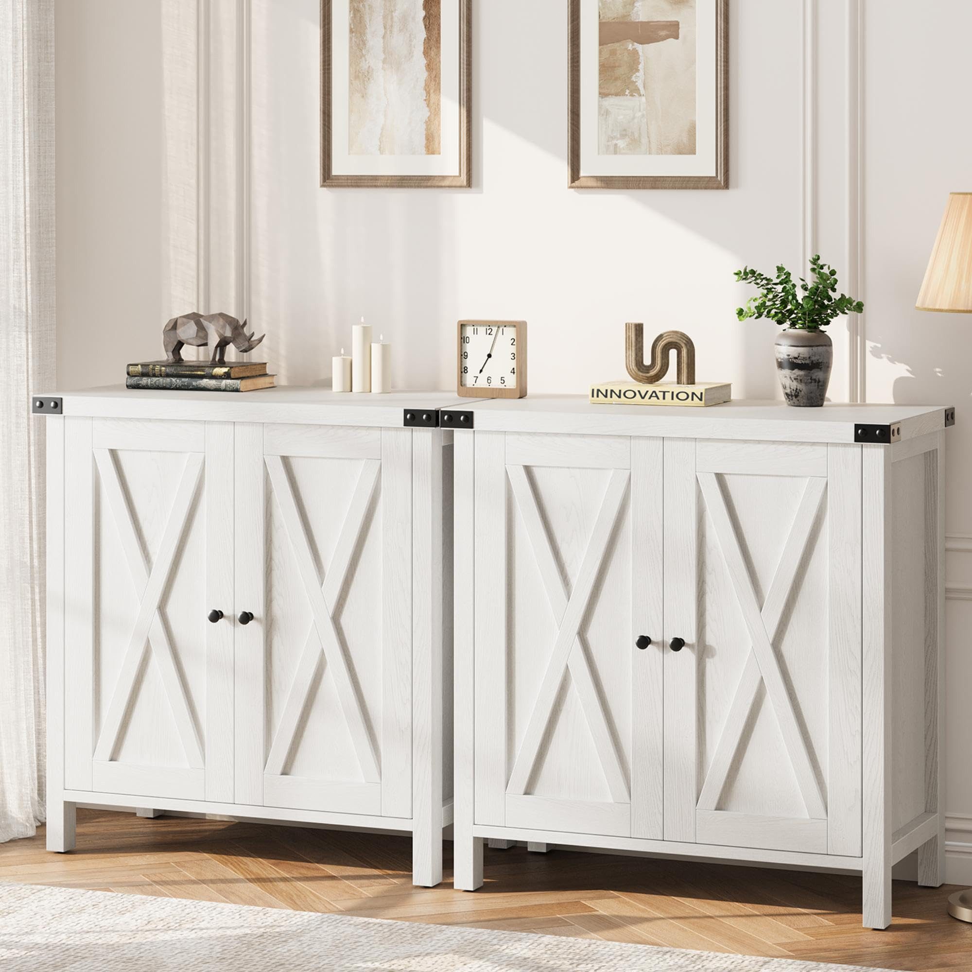GarveeMore Anrichte 80 cm Hoch Vielseitiges 2er-Pack Sideboard, Flur-Kommoden, TV-Bank, Modernes Landhaus Konsole mit 2 Türen und verstellbaren Einlegeböden