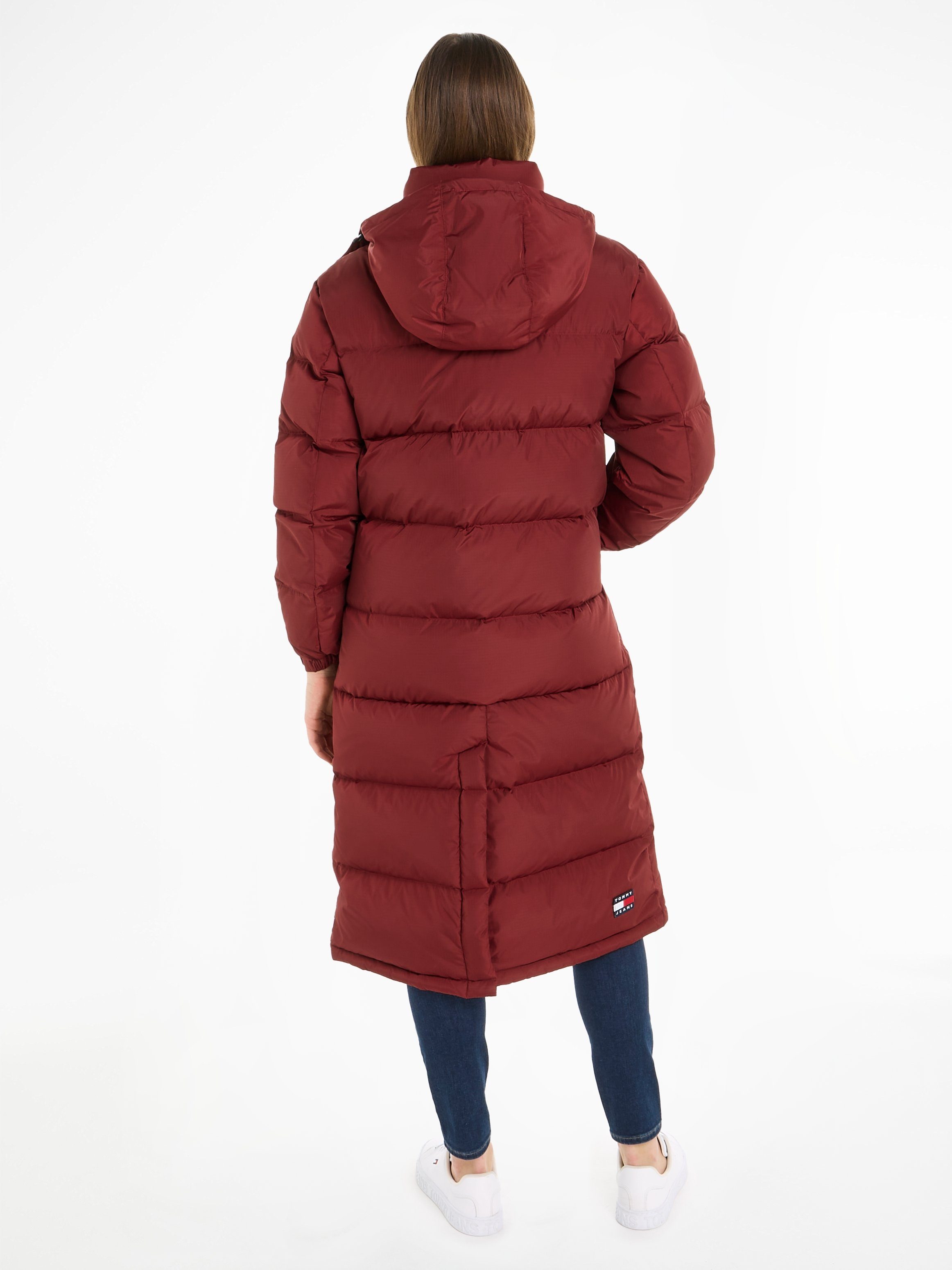 mit Jeans ALASKA verstellbaren Steppmantel Tommy LONG PUFFER TJW Rouge Ärmelabschlüssen