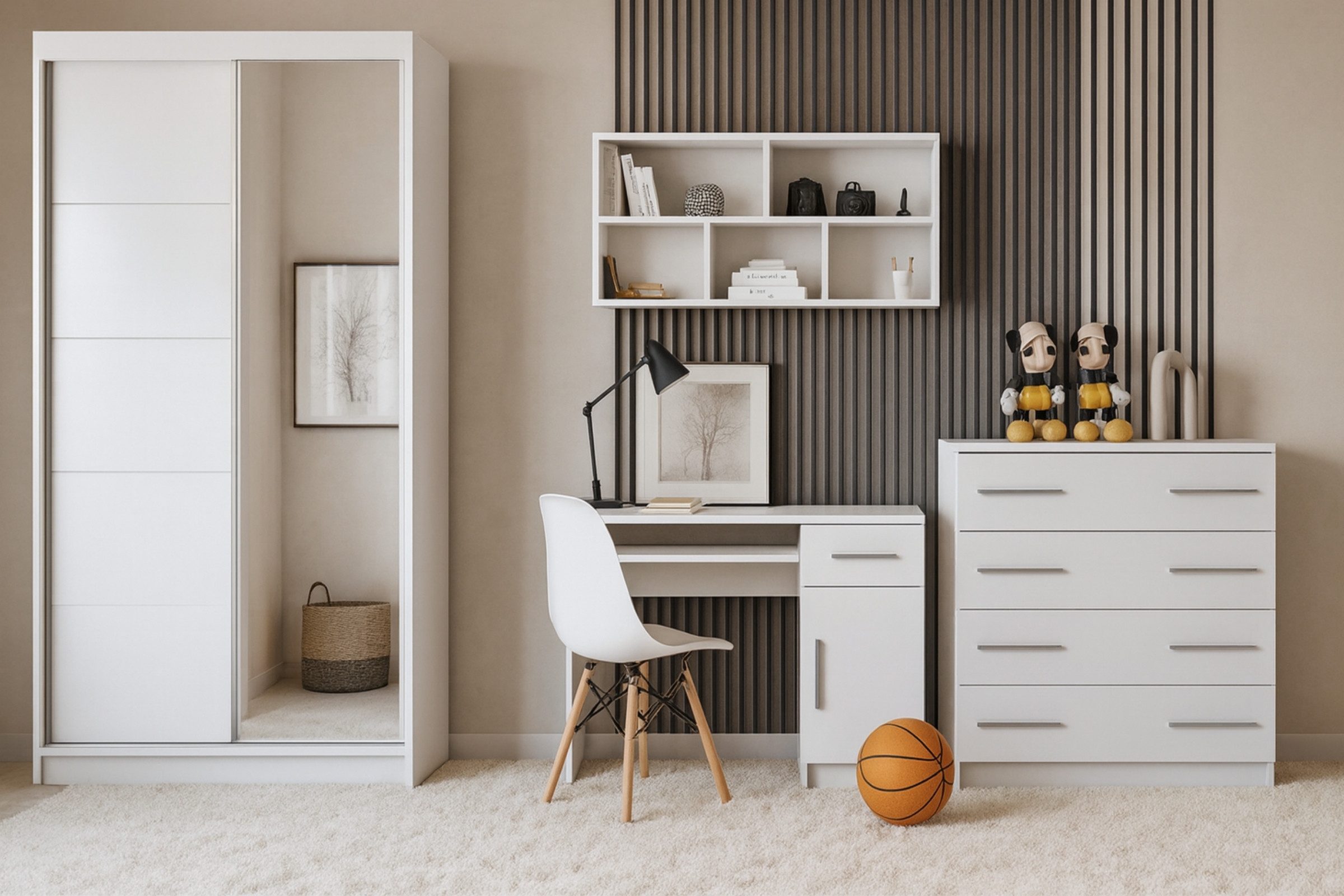 Deine Möbel 24 Jugendzimmer-Set TILL PLUS 05 Möbel Set in Weiß Matt oder Eiche Sonoma, (Set, 4-tlg., ideale Möbel für Kinder und Jugendliche), Modernes Set, Kleiderschrank, Schreibtisch, Kommode & Wandregal